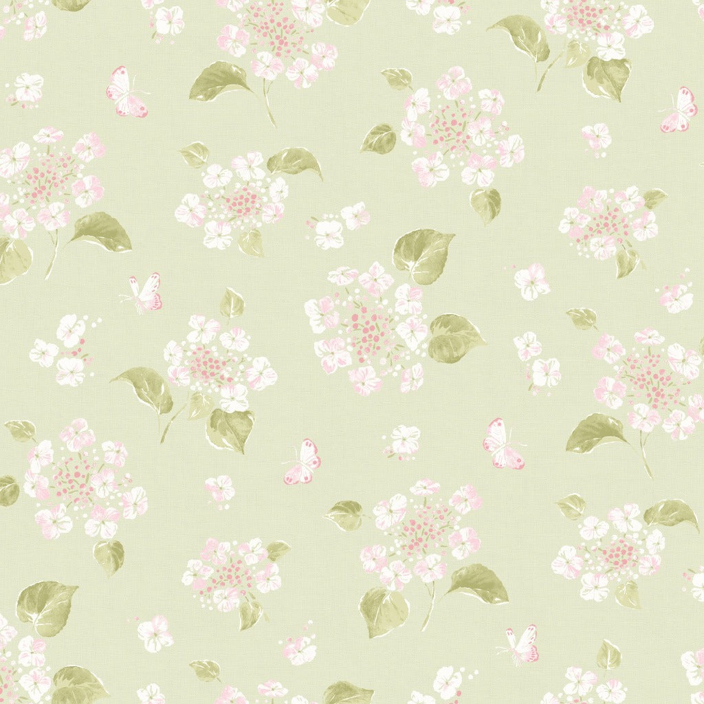 Abigail Hydrangea Fabric - Soft Green Cotton Blend Textile for Home Decor, Upholstery & DIY Craft Projects