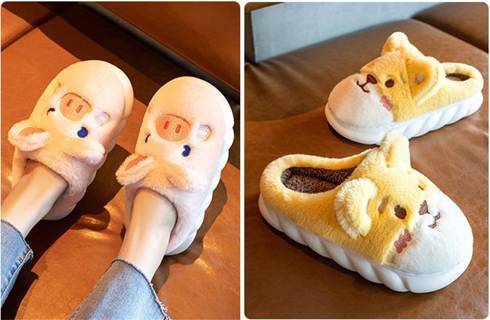 Adorable Cartoon Animal Slippers for Adults - Pig, Cow, Giraffe & Bear Plush House Shoes - Ultra Soft & Warm Winter Slippers for Men & Women - Perfect for Home, Lounge & Indoor Comfort