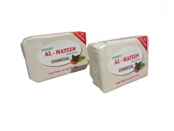 AL MATEEN Coconut Oil Charcoal Soap - Natural Deep Cleansing Face & Body Bar for Acne, Blackheads & Oily Skin - Perfect for Daily Skincare Routine & Detox