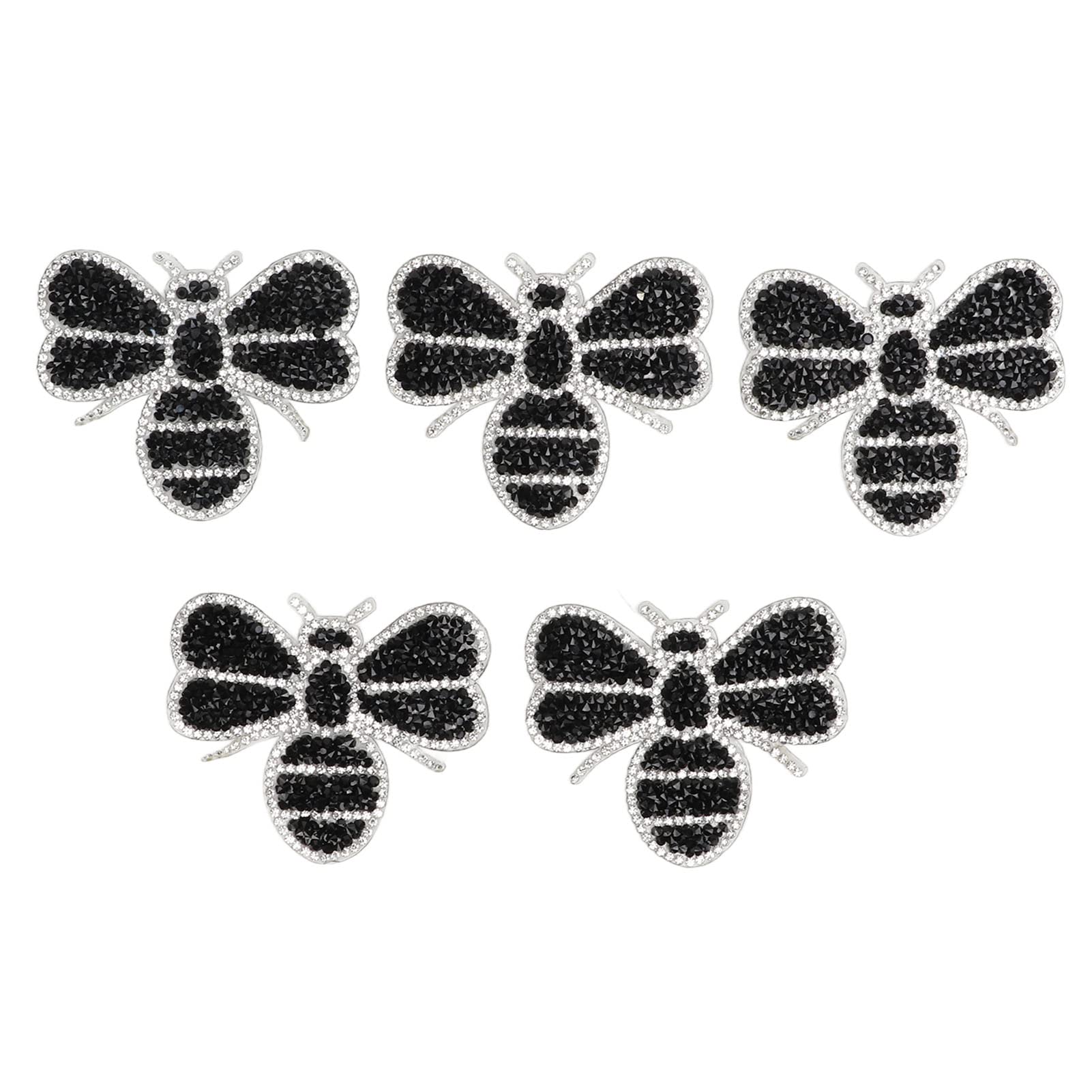 5Pcs Embroidered Bee Rhinestone Iron-On Patches for DIY Sewing - Cotton Applique Patches for Jackets, Backpacks, Hats & Bags - Perfect for Customizing Denim, Jeans & Crafts (Bee Design)