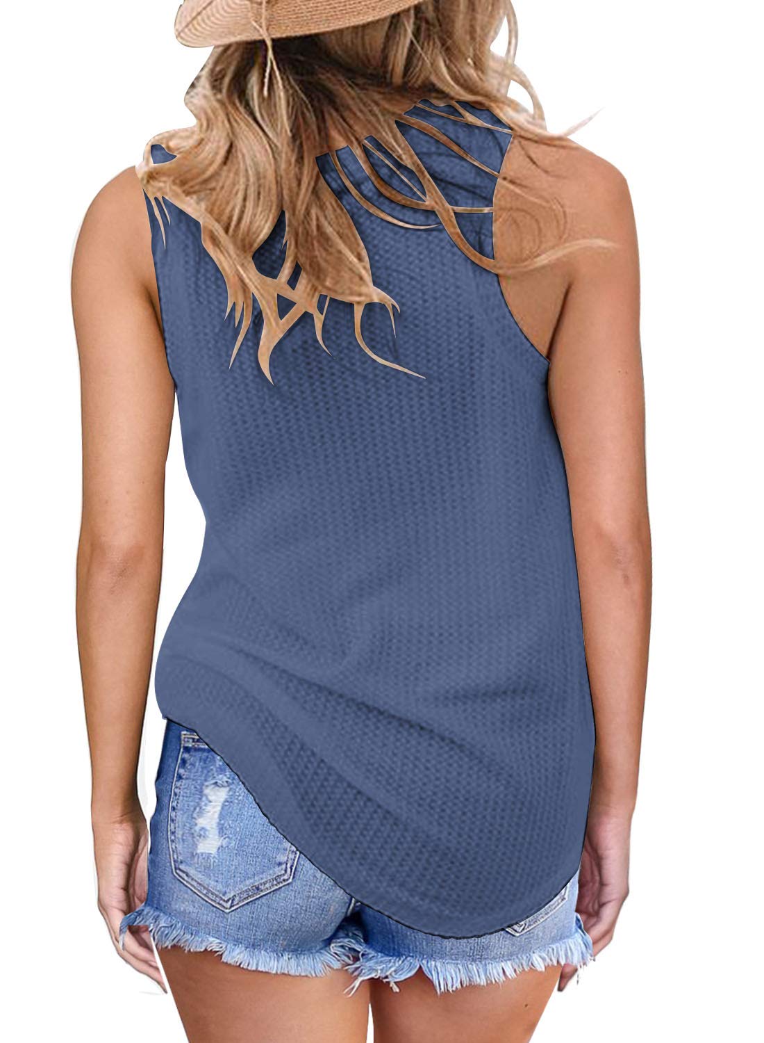 MIHOLL Women's Casual Sleeveless Twist Knot Waffle Knit Tank Top - Cute Summer Blouse for Beach, Vacation & Everyday Wear