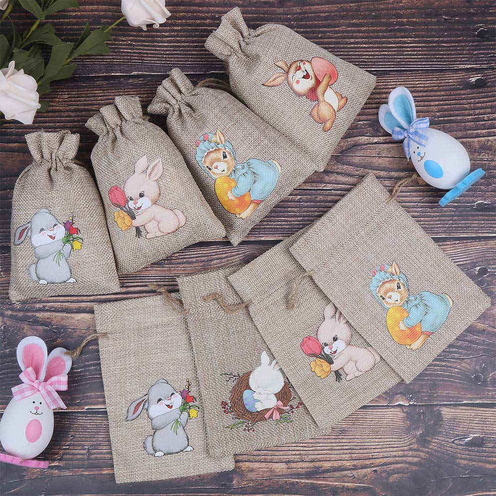 CCINEE 36PCS Easter Burlap Drawstring Bags - Bunny Jute Gift Bags for Kids Party Favors, Easter Egg Hunt Supplies & Spring Celebration Decorations