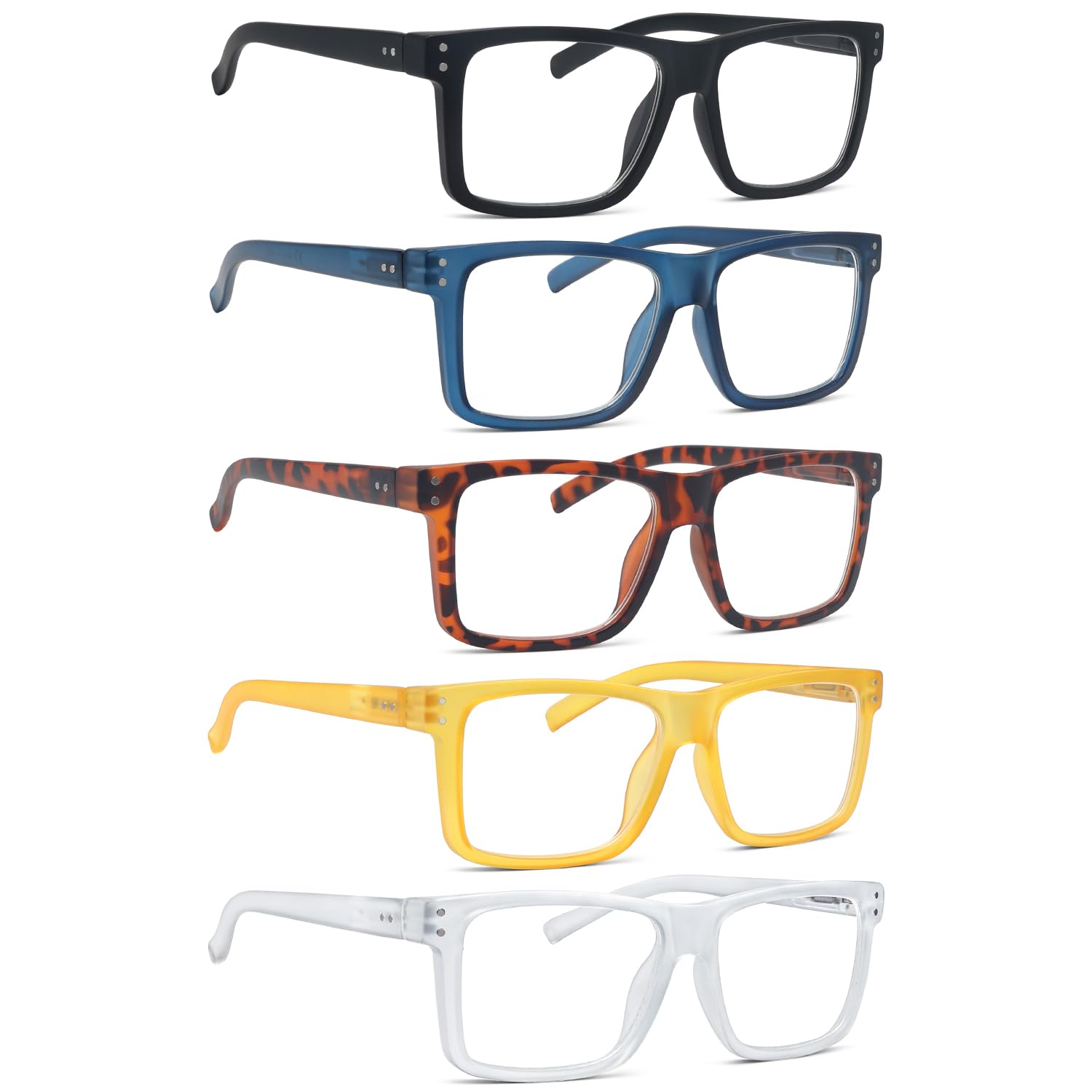 **1.75 Magnification Oversized Reading Glasses for Men & Women – 5 Pack Spring Hinge Cheaters – Perfect for Reading, Crafts & Computer Work**