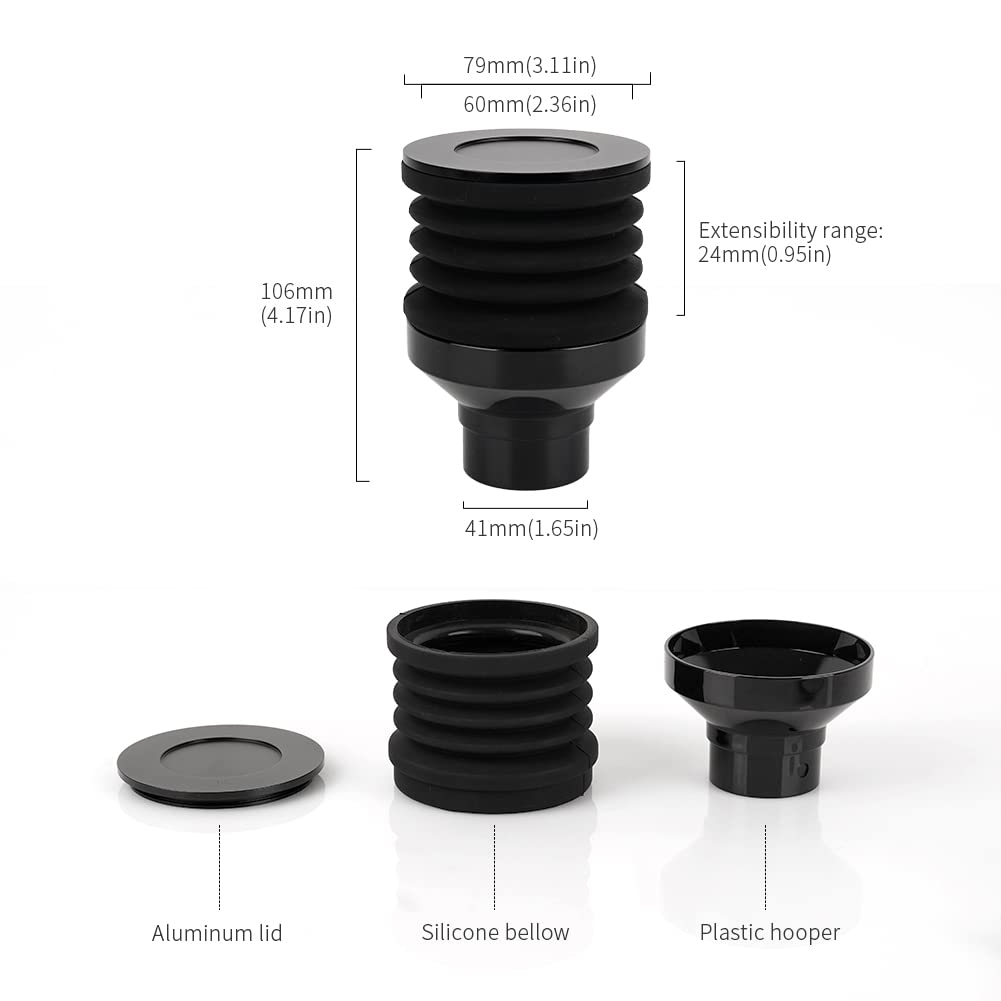 Premium Single Dose Coffee Hopper for Eureka Mignon Grinder - 2-in-1 Design with Silicone Bellows & Metal Lid - Black Coffee Grinder Accessory for Fresh Beans & Easy Cleaning - Perfect for Home Baristas & Coffee Enthusiasts