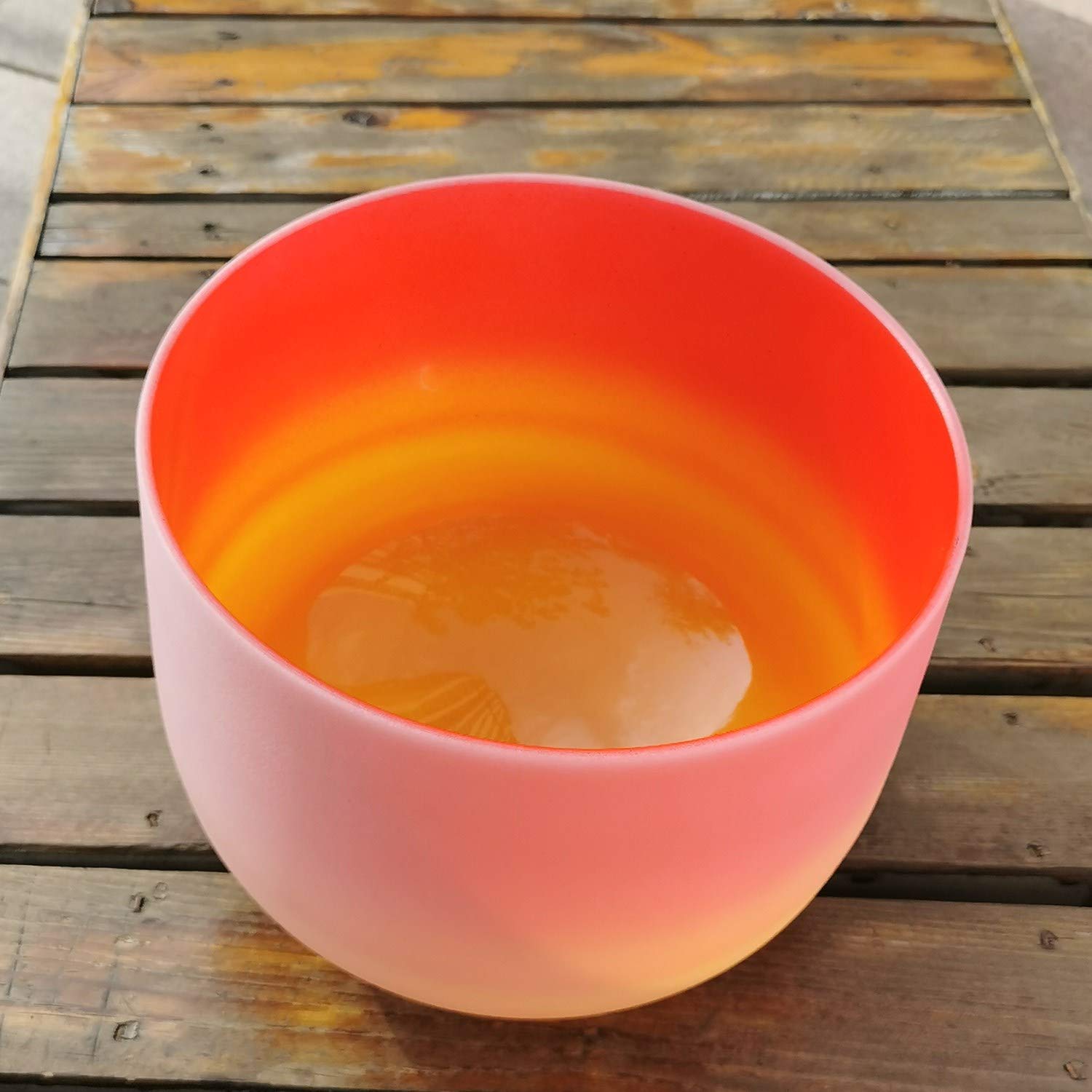 KVKA 10 Inch Rainbow C Note Root Chakra Singing Bowl - Red & Yellow Frosted Quartz Crystal with Carrying Case for Meditation, Yoga, Sound Healing & Chakra Balancing