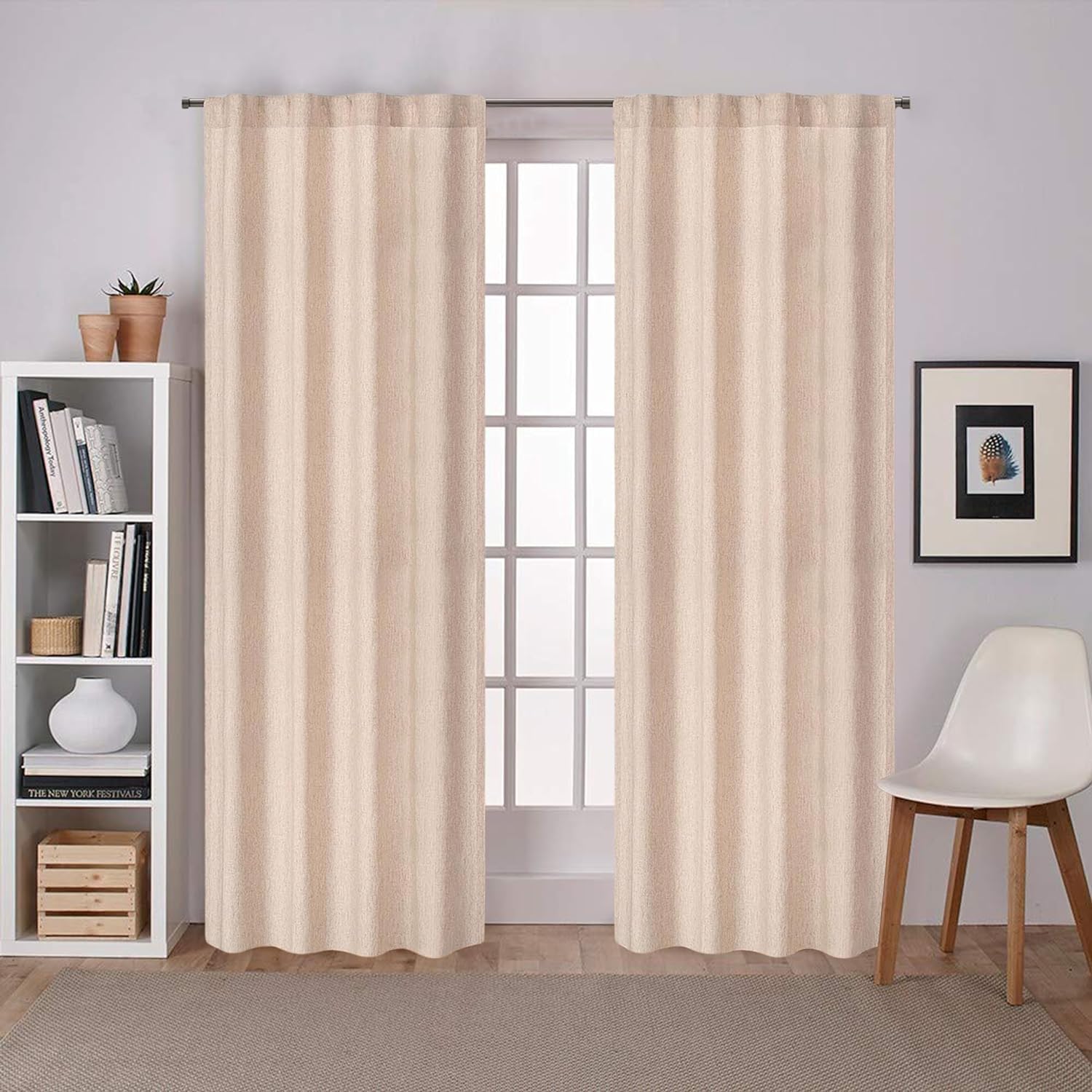 Natural Flax Linen Curtains 50x96 Inches - Set of 2 Taupe Tab Top Drapes for Farmhouse & Rustic Decor | Thanksgiving & Christmas Holiday Window Treatments