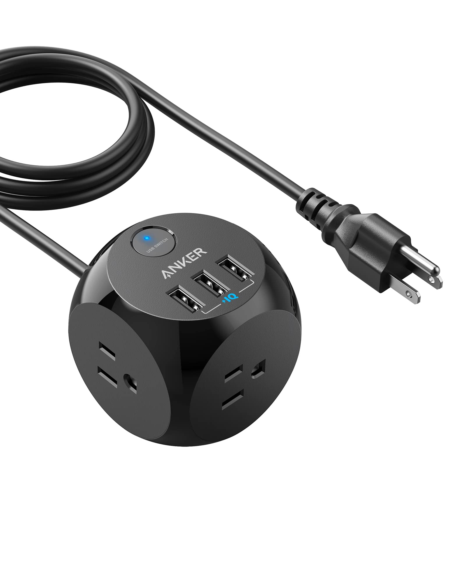 Anker Power Strip with 3 Outlets & 3 USB Ports - Compact Charging Station for Travel, Office & Home
