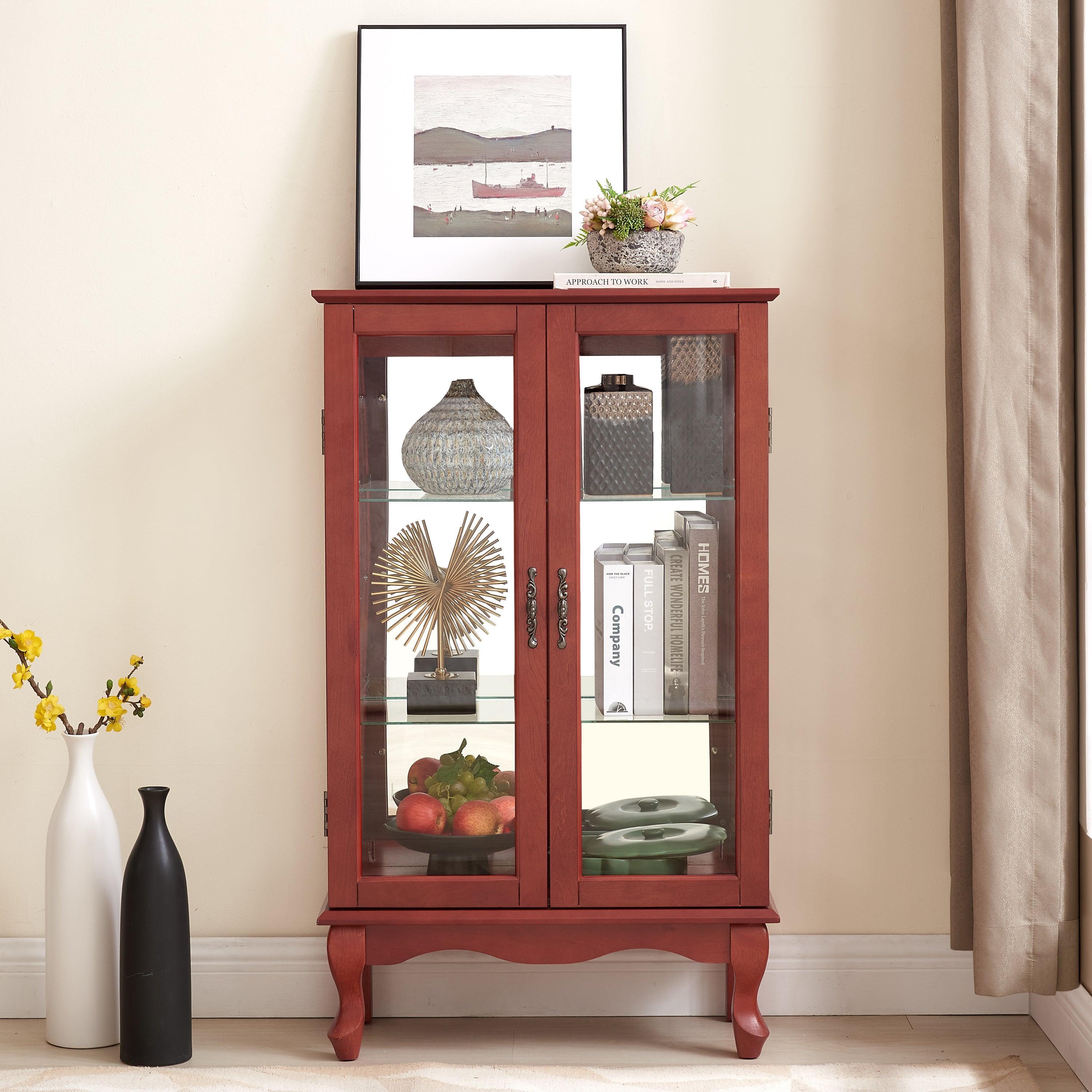 2 Door Curio Cabinet with Tempered Glass & Mirrored Back - LED Lighted Display Case for Living Room, Dining Room, Office - Perfect for Showcasing Collectibles, China, and Home Decor
