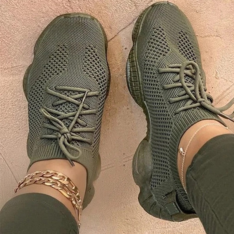 Lovevop Women's Breathable Mesh Vulcanized Sneakers - Comfortable Lace-Up Tennis Shoes for Women (Plus Size Available) | Perfect for Casual Wear, Gym & Outdoor Activities