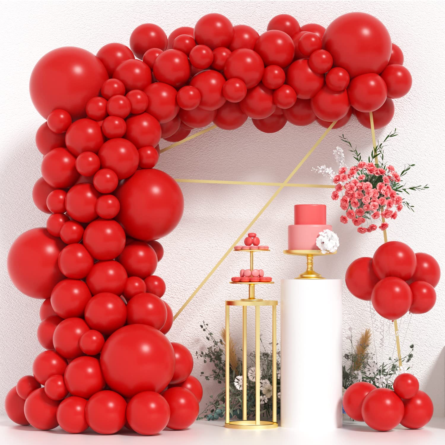 95pcs Red Balloons Garland Arch Kit - 18/12/10/5 Inch Matte Latex Balloons for Baby Shower, Wedding, Christmas, Graduation, Valentine's Day & Birthday Party Decorations | Perfect for Indoor & Outdoor Events, Photo Backdrops & Festive Celebrations