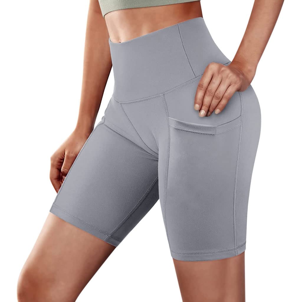 MMLLZEL High Waist Yoga Shorts for Women - Gym Workout Shorts with Phone Pockets, Push Up Cycling Sport Leggings (Gray, Small) - Perfect for Yoga, Running, Gym & Outdoor Activities