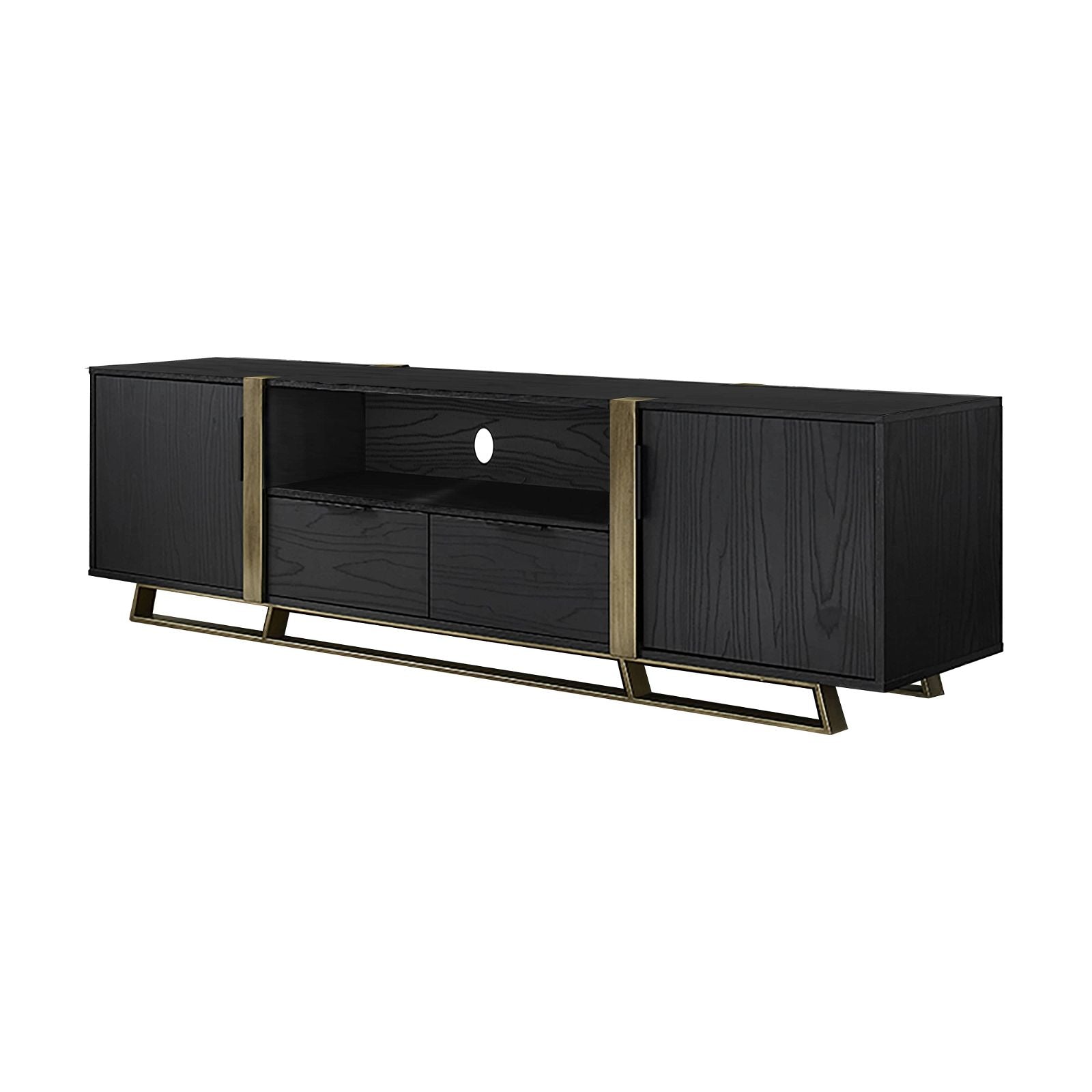 Modern CAPRI Entertainment TV Stand Cabinet - Black Oak with Gold Accents for Living Room, Bedroom & Home Theater Setup