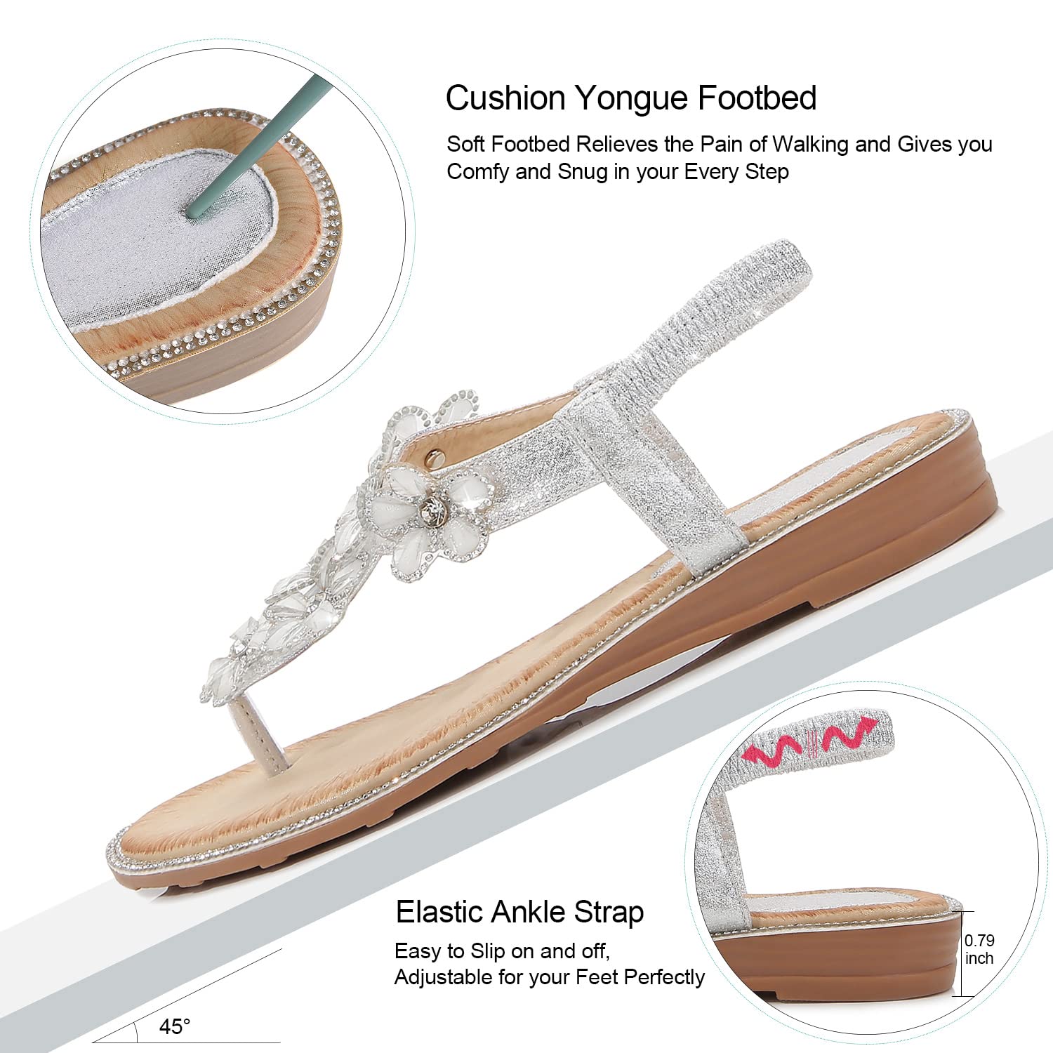 iCKER Women's Rhinestone Flat Sandals - Comfortable Dressy & Casual Flip Flops for Summer | Perfect for Beach, Party, and Everyday Wear