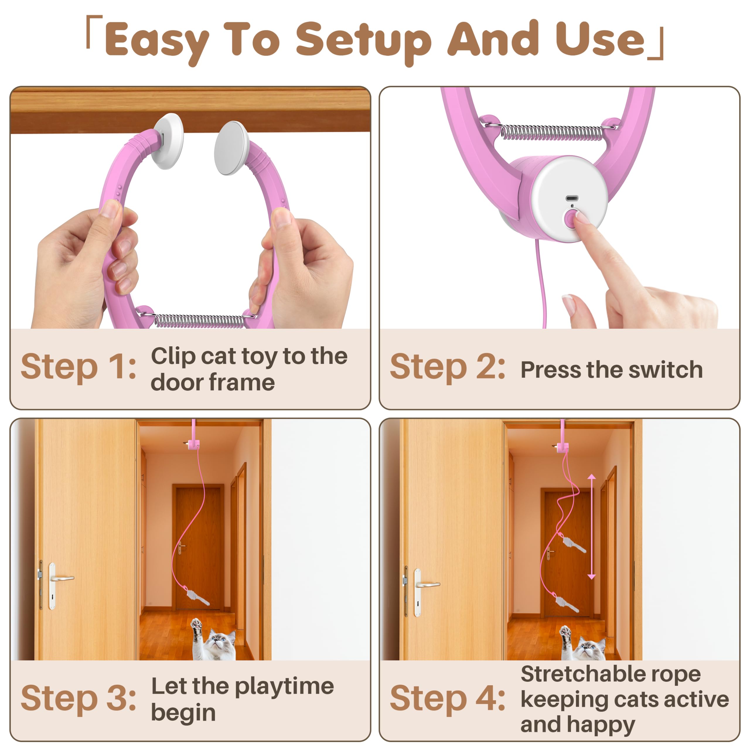 Interactive Cat Feather Toys for Indoor Cats - Retractable Teaser Toy with 3 Plush Mice for Play, Chase & Exercise - Automatic Mental Stimulation for Kittens (Pink) | Perfect for Playtime, Training & Bonding with Your Feline Friend