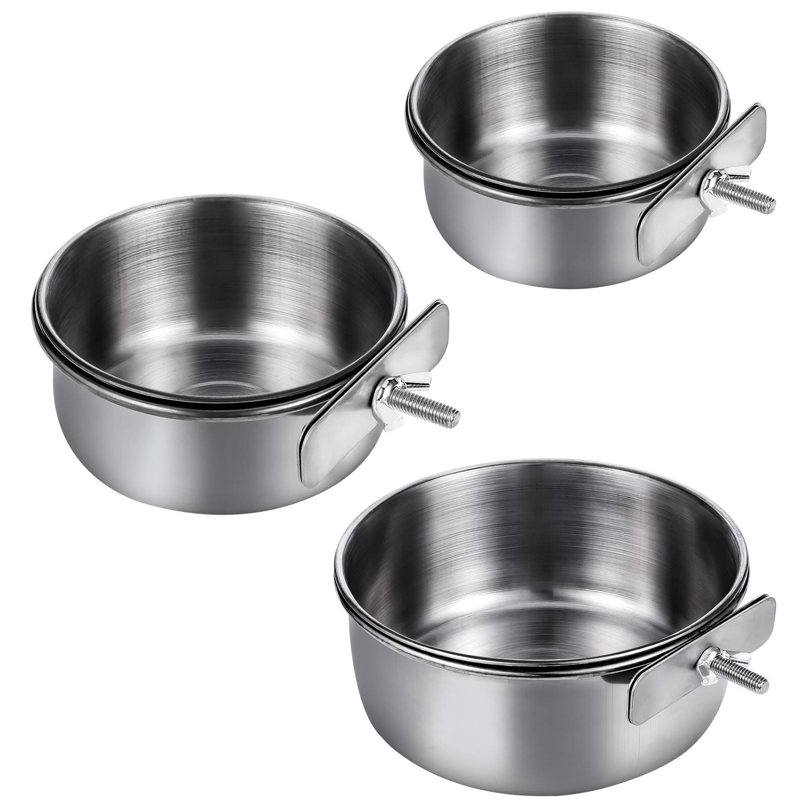 Firtink 3-Piece Stainless Steel Bird Feeding Dish Set - Parrot Food & Water Bowls with Clamp Holder for Cage (S/M/L) - Durable Pet Bird Feeder for Parakeets, Cockatiels & Lovebirds - Perfect for Daily Feeding & Cage Accessories