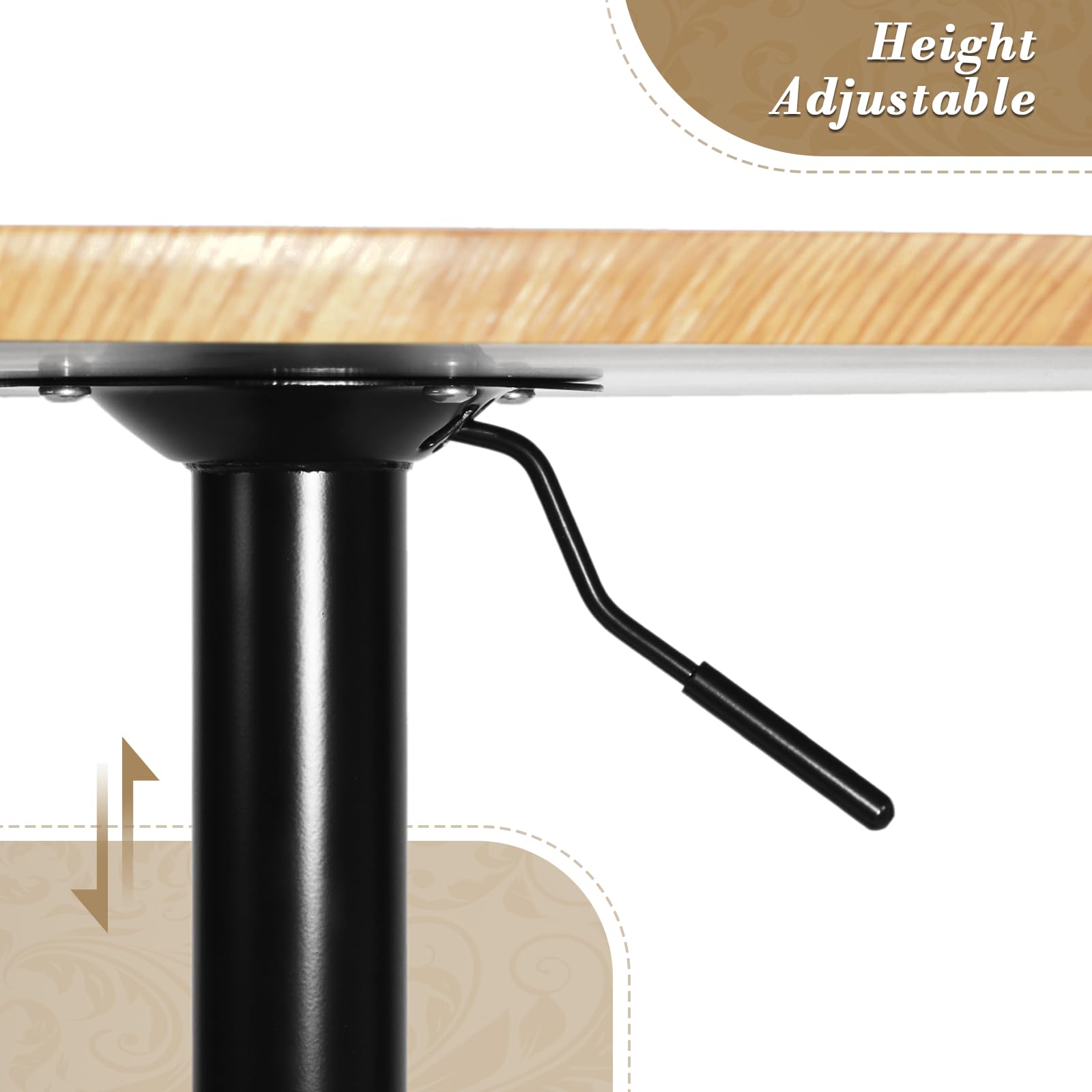 Modern Adjustable Height Round Bar Table - Tall Cocktail & Bistro Pub Table with Sturdy Base - Perfect for Home Kitchen, Restaurant & Outdoor Dining - Natural Wood Finish