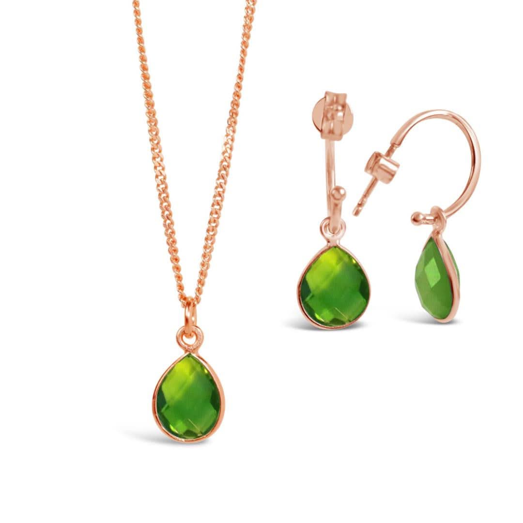 Peridot Drop Hoop Earrings in Rose Gold - August Birthstone Jewelry for Women | Elegant Dangle Earrings for Birthday, Anniversary & Special Occasion Gifts