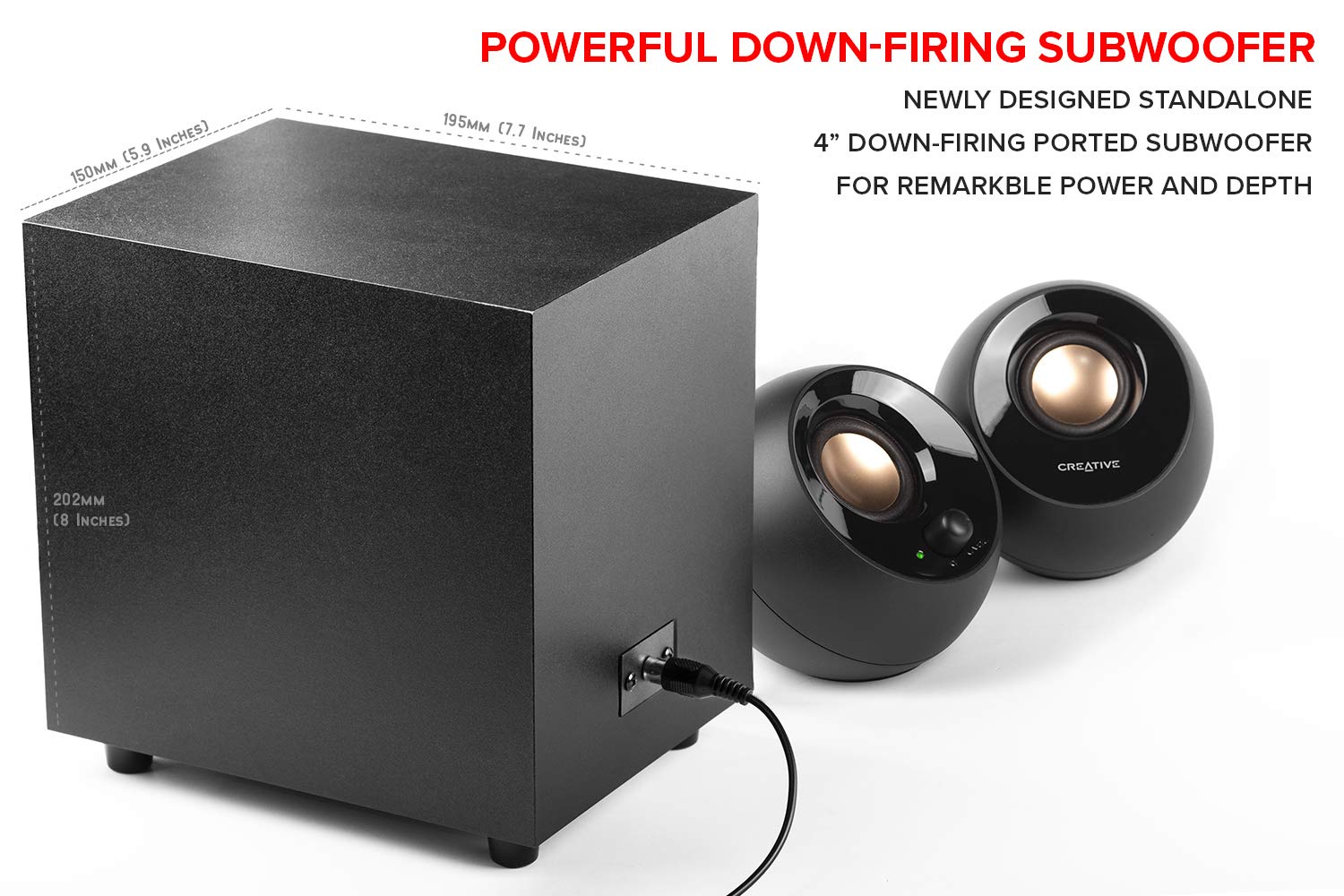 Creative Pebble Plus 2.1 USB Powered Computer Speakers with Down-Firing Subwoofer | High-Quality Audio for PC, Laptop, Gaming & Home Office Setup | Compact Desktop Sound System for Music, Movies & Video Calls (Black)