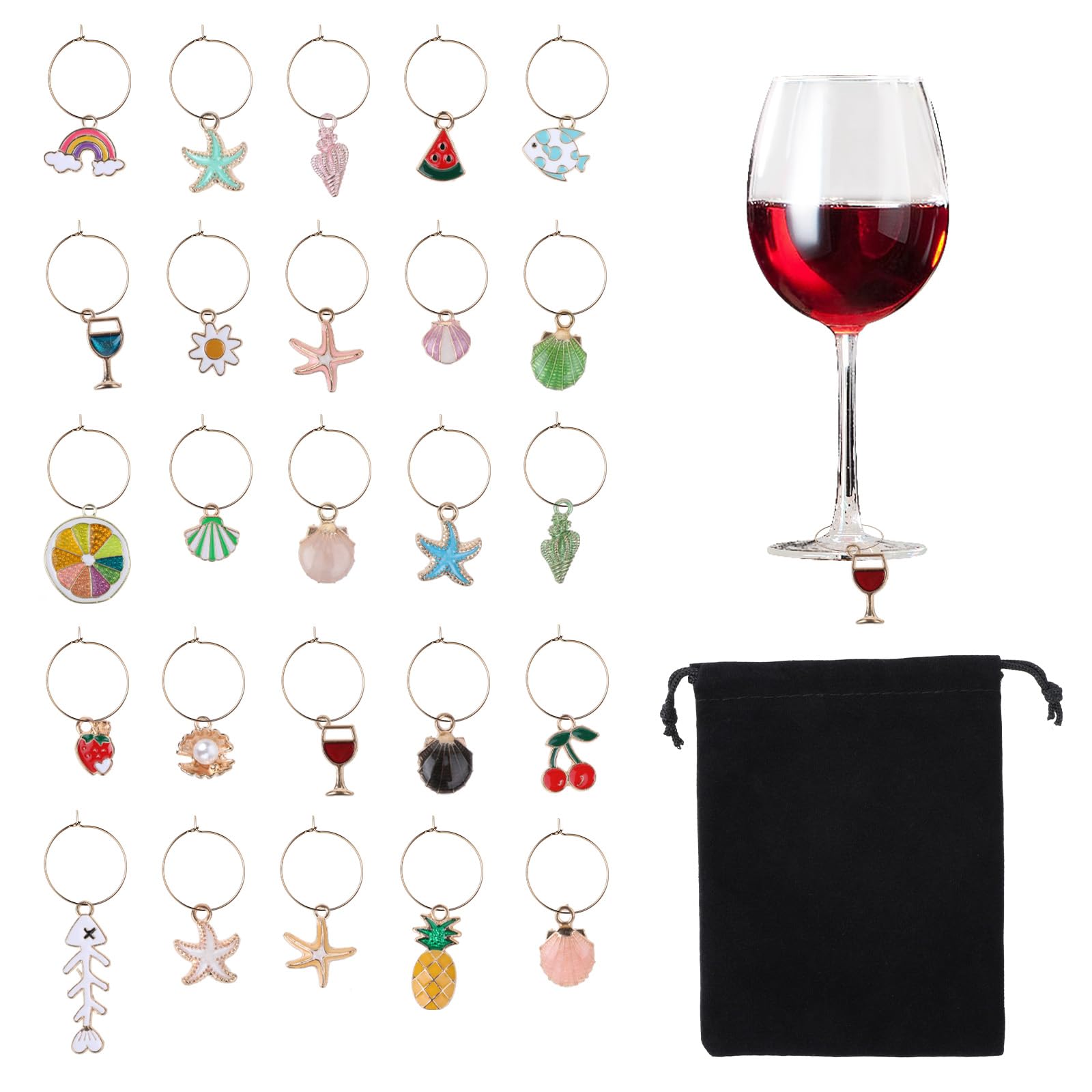 24-Piece Wine Glass Charms Set - Fun Beach-Themed Stemware Markers with Hanging Rings | Perfect for Summer Parties, Christmas Gatherings & Wine Tasting Events | Great for Outdoor BBQs, Bridal Showers & Holiday Decorations