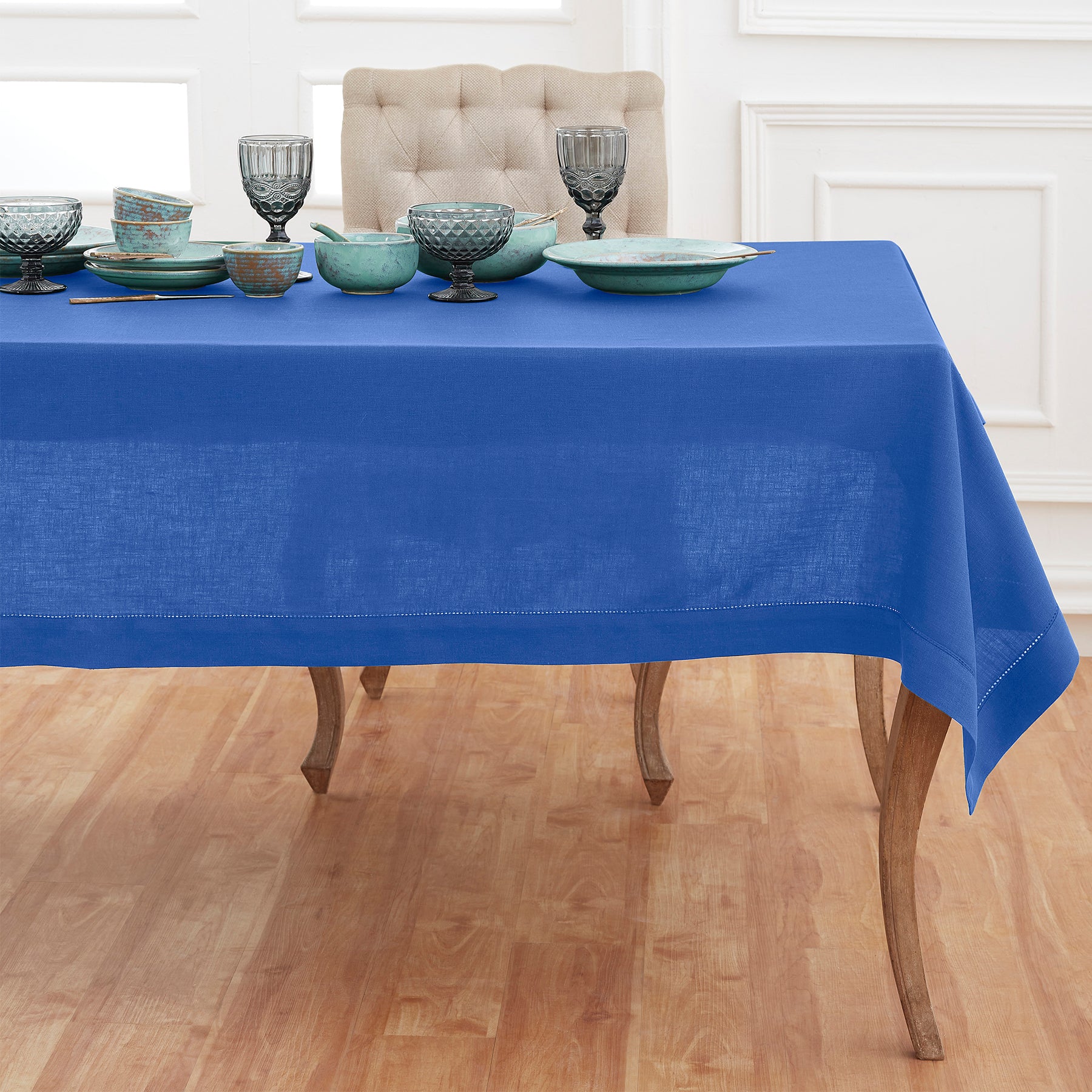 Elegant Classic Hemstitch Tablecloth - Premium Cotton Linen Table Cover for Dining Room, Wedding, Party & Special Occasions