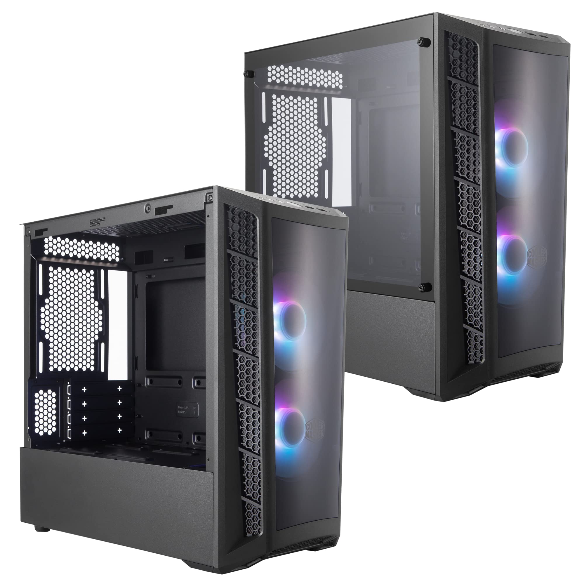 Cooler Master MasterBox MB320L ARGB Micro-ATX PC Case with Dual ARGB Fans, DarkMirror Front Panel, Mesh Intake Vents & Tempered Glass Side Panel - Ideal for Gaming Rigs and Custom PC Builds