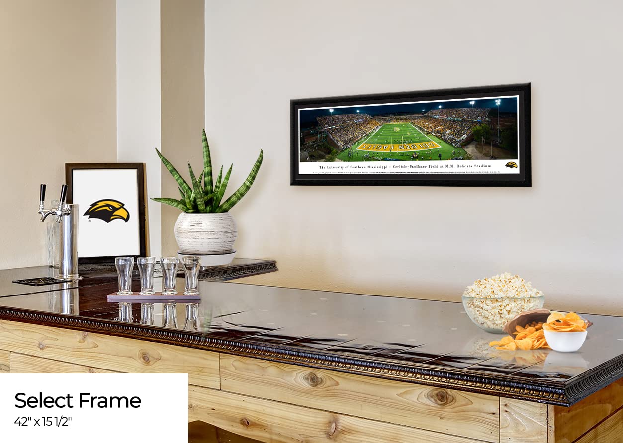 Southern Miss Golden Eagles Football Panoramic Wall Art - Framed Poster or Print for Game Room, Man Cave, and Sports Fan Decor