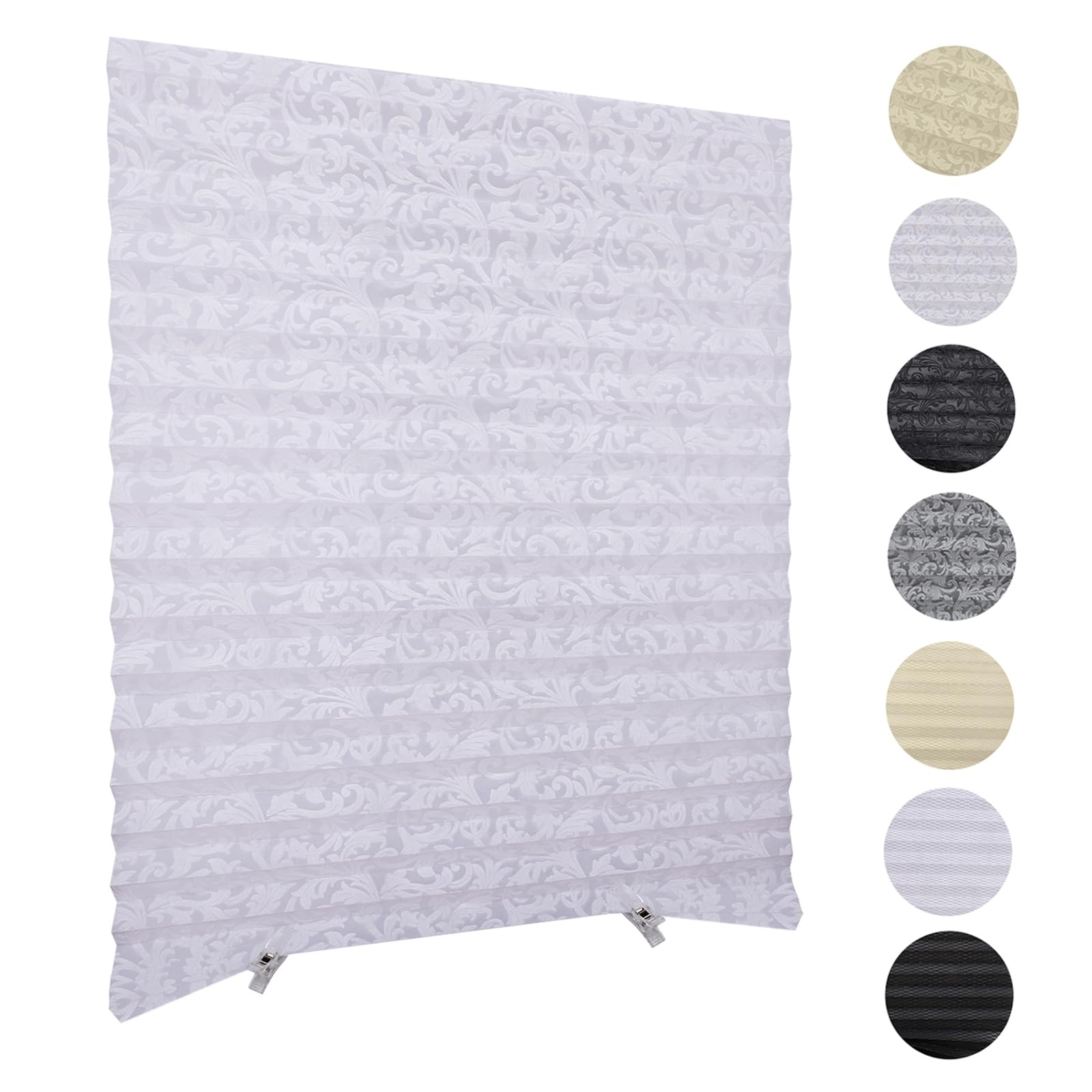 Embossed Temporary Paper Blinds - No Drill Stick-on Pleated Window Shades, Cordless Self-Adhesive Window Coverings with Printing Pattern for Indoor Windows & Doors - Perfect for Rentals, Offices, and Home Decor
