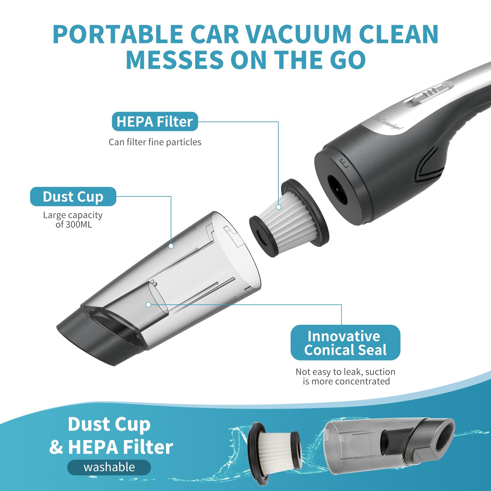8000Pa Powerful Cordless Handheld Vacuum Cleaner - Portable Rechargeable Mini Vacuum for Car, Home, Office, Desk & Pet Hair with Multiple Accessories | Ideal for Quick Cleanups, Vehicle Detailing & Pet Hair Removal