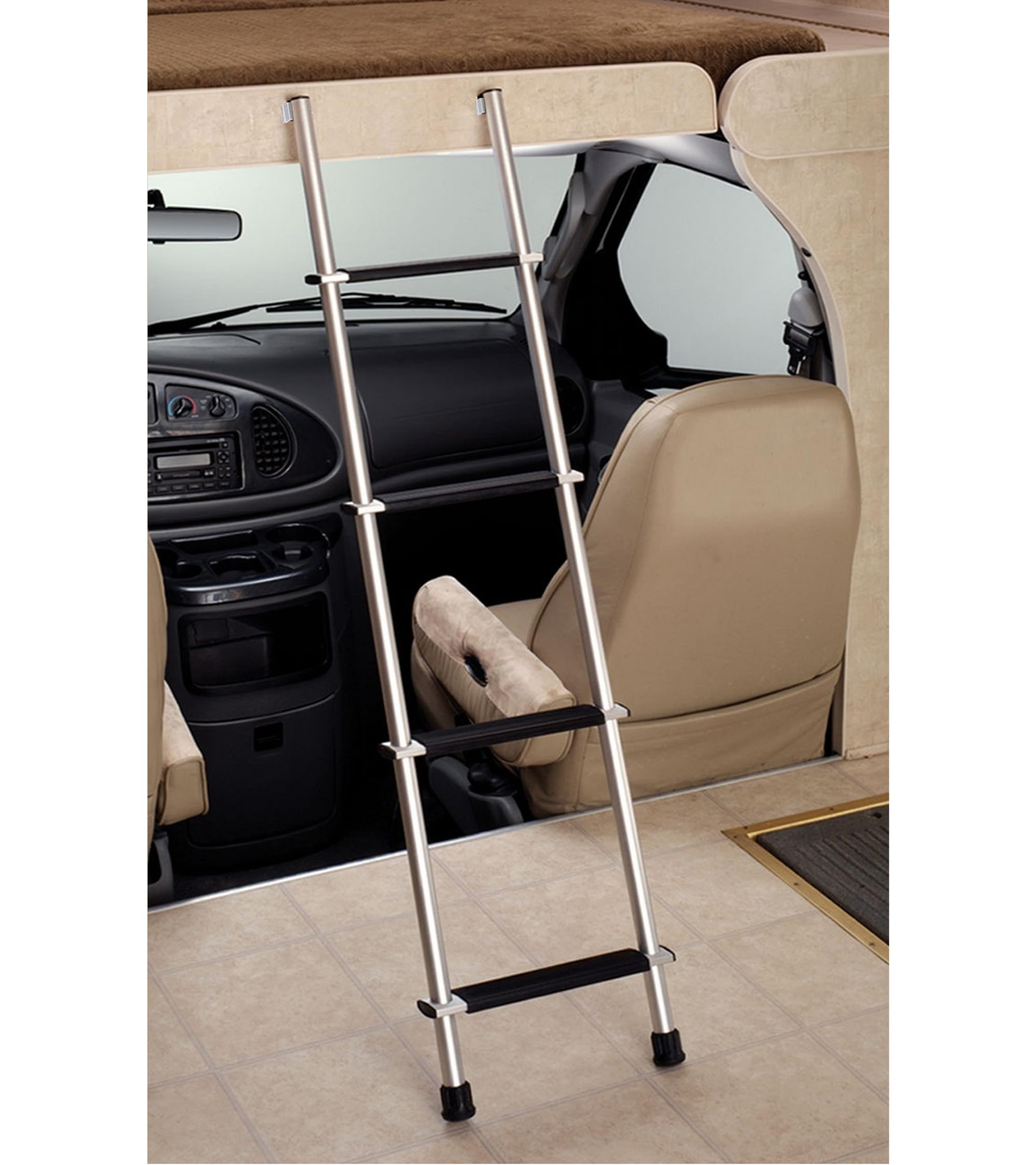 Lightweight Aluminum RV Bunk Ladder - 66 Inch Tall Motorhome Ladder with 1 Inch Hook Retainer & 250 lb Weight Capacity - Perfect for Campers, Travel Trailers & Fifth Wheels