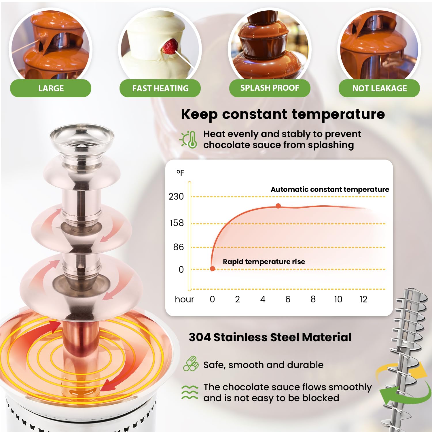 4-Tier Commercial Chocolate Fountain Machine - 7Lbs Stainless Steel Chocolate Melter with Digital Control for Fondue, Cheese, BBQ & Ranch Sauce | Perfect for Weddings, Catering & Dessert Buffets