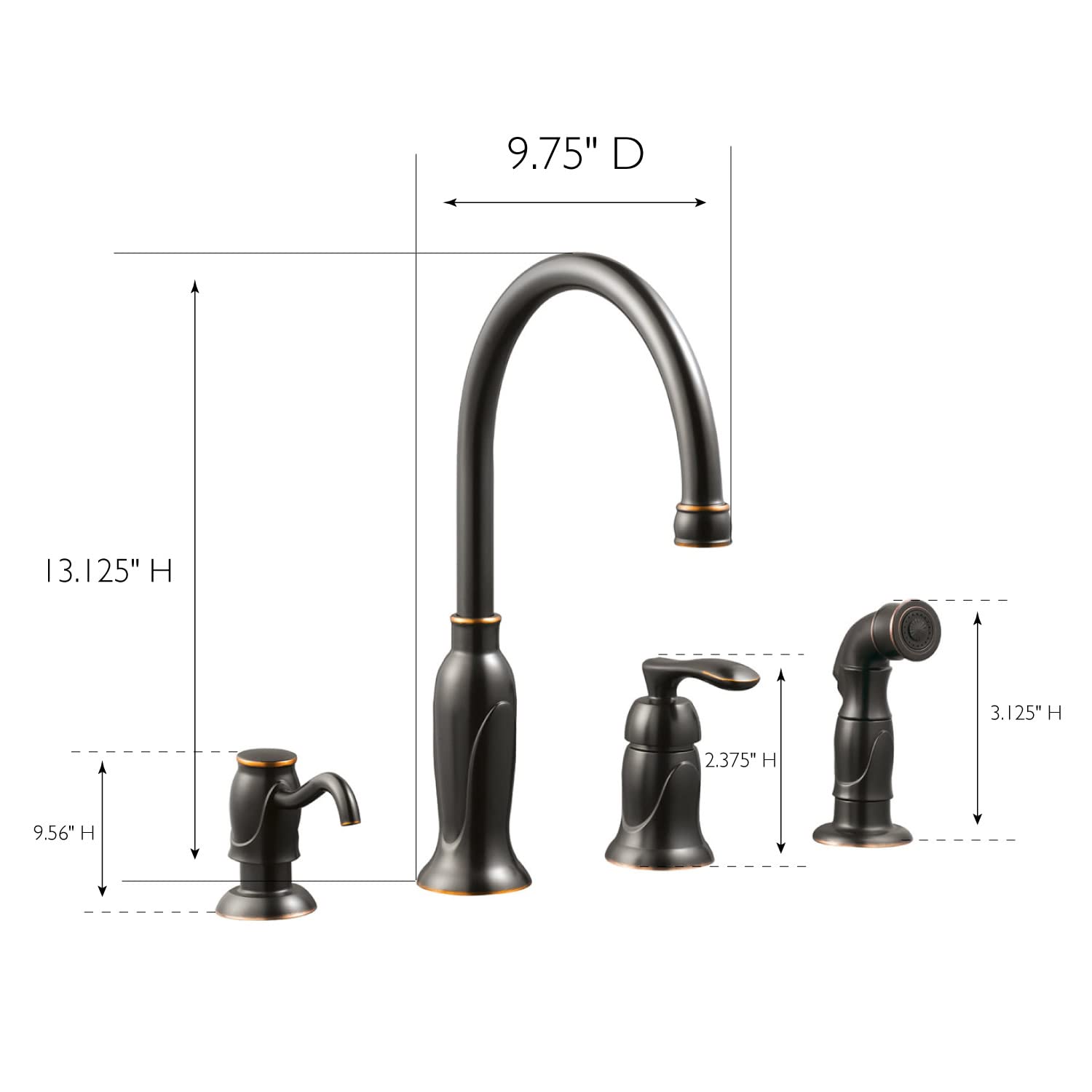 Design House 525790 Oil Rubbed Bronze Kitchen Faucet with Pull-Down Sprayer & Built-In Soap Dispenser - 9.75