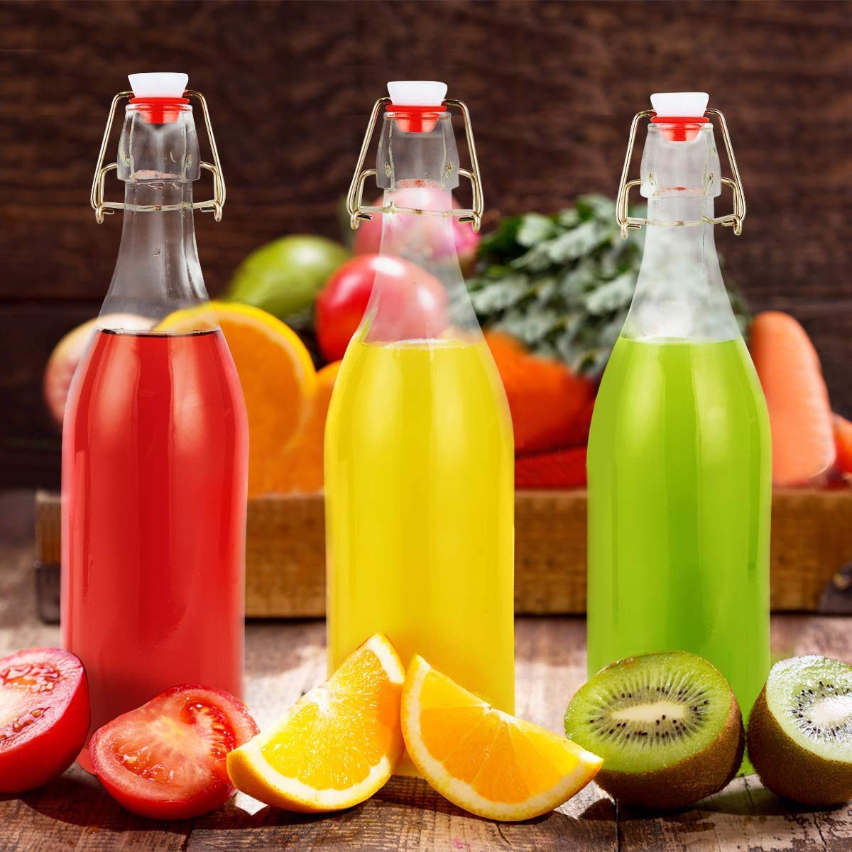 RAVIZAA 16oz BPA-Free Glass Bottles with Flip Top Lid - Airtight Brewing Bottle for Beer, Oil, Vinegar, Homemade Juice & Beverages - Perfect for Home Brewing, Kitchen Storage & DIY Drinks