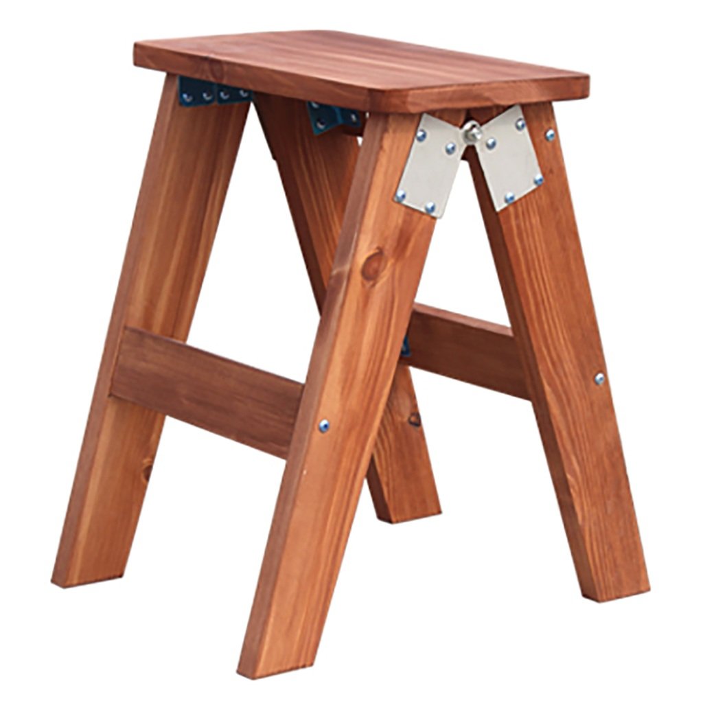 **PENGFEI 2-Step Folding Stool Chair - Solid Wood Multifunctional Step Stool for Home, Kitchen, Bathroom - Non-Slip, Portable, Brown/Yellow (38/42/46cm) - Perfect for Reaching High Shelves, Gardening, or Extra Seating**