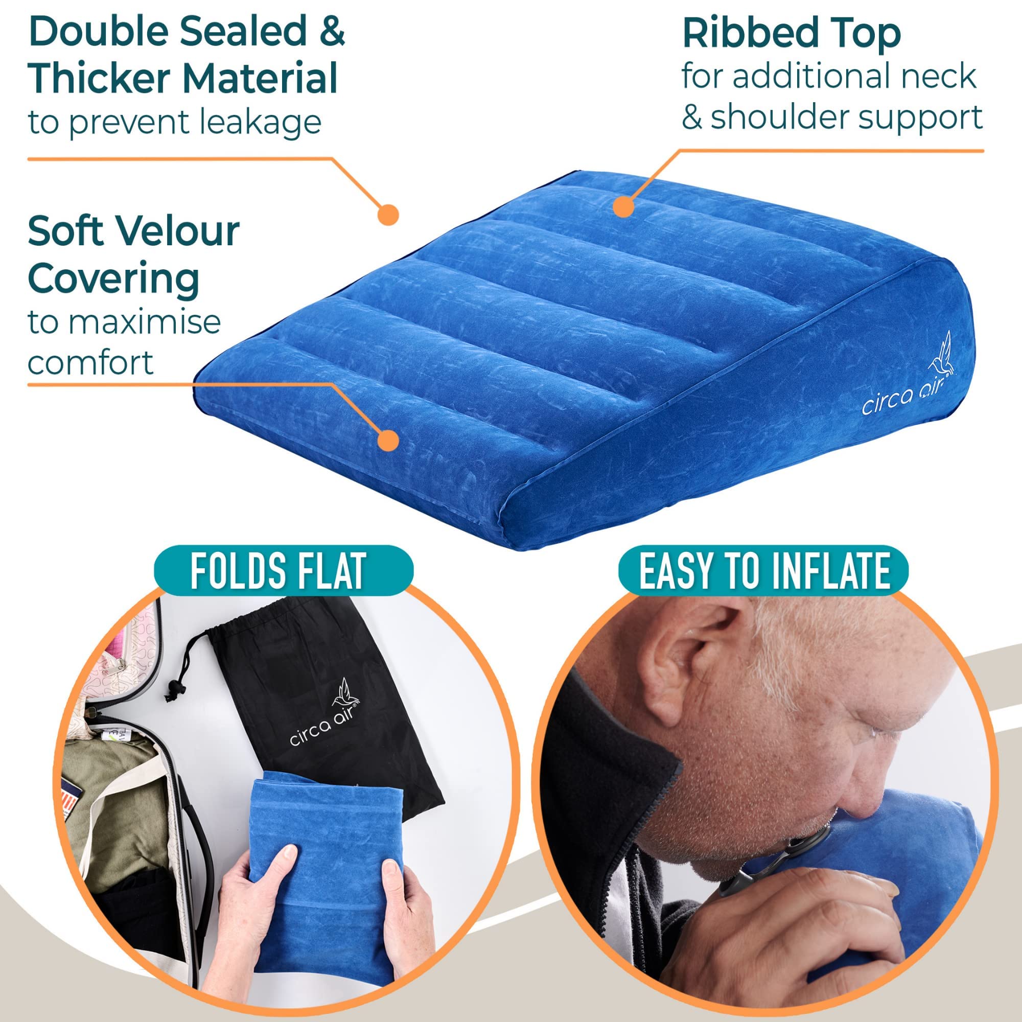 **Inflatable Wedge Pillow for Travel - Lightweight & Portable Bed Wedge Pillow for Sleeping, Acid Reflux, GERD, Snoring Relief, Back & Leg Support - Perfect for Home, Office, Airplane & Camping Use**