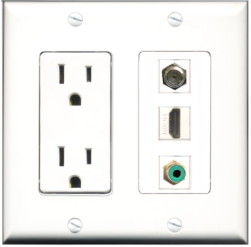 RiteAV 15 Amp Power Outlet with HDMI, RCA & Coaxial Ports - Decorative Wall Plate for Home Theater & AV Systems