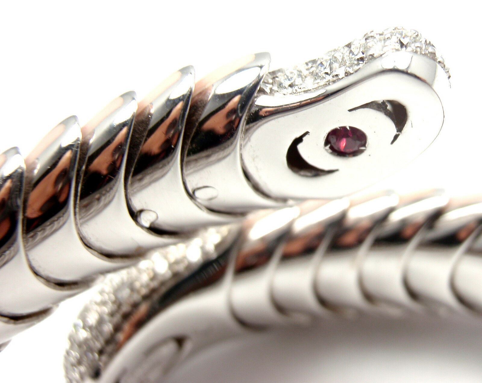 Authentic Roberto Coin 18k White Gold Enamel Ruby Diamond Cobra Bangle Bracelet - Luxury Jewelry for Women, Perfect Gift for Anniversary, Birthday & Special Occasions