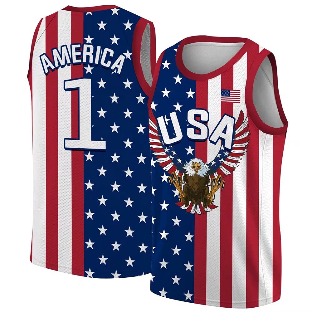 USA Flag Basketball Jersey for Men - Patriotic Mesh Top for Sports & Independence Day