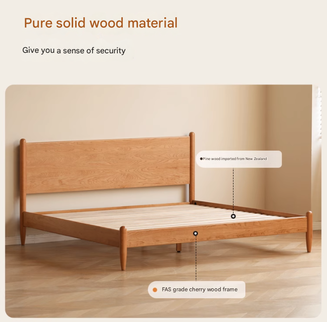 Solid Oak, Black Walnut & Cherry Wood Bed Frame - Handcrafted Queen Size Wooden Bed with Sturdy Slat Support - Perfect for Master Bedroom, Guest Room or Rustic Cabin Decor