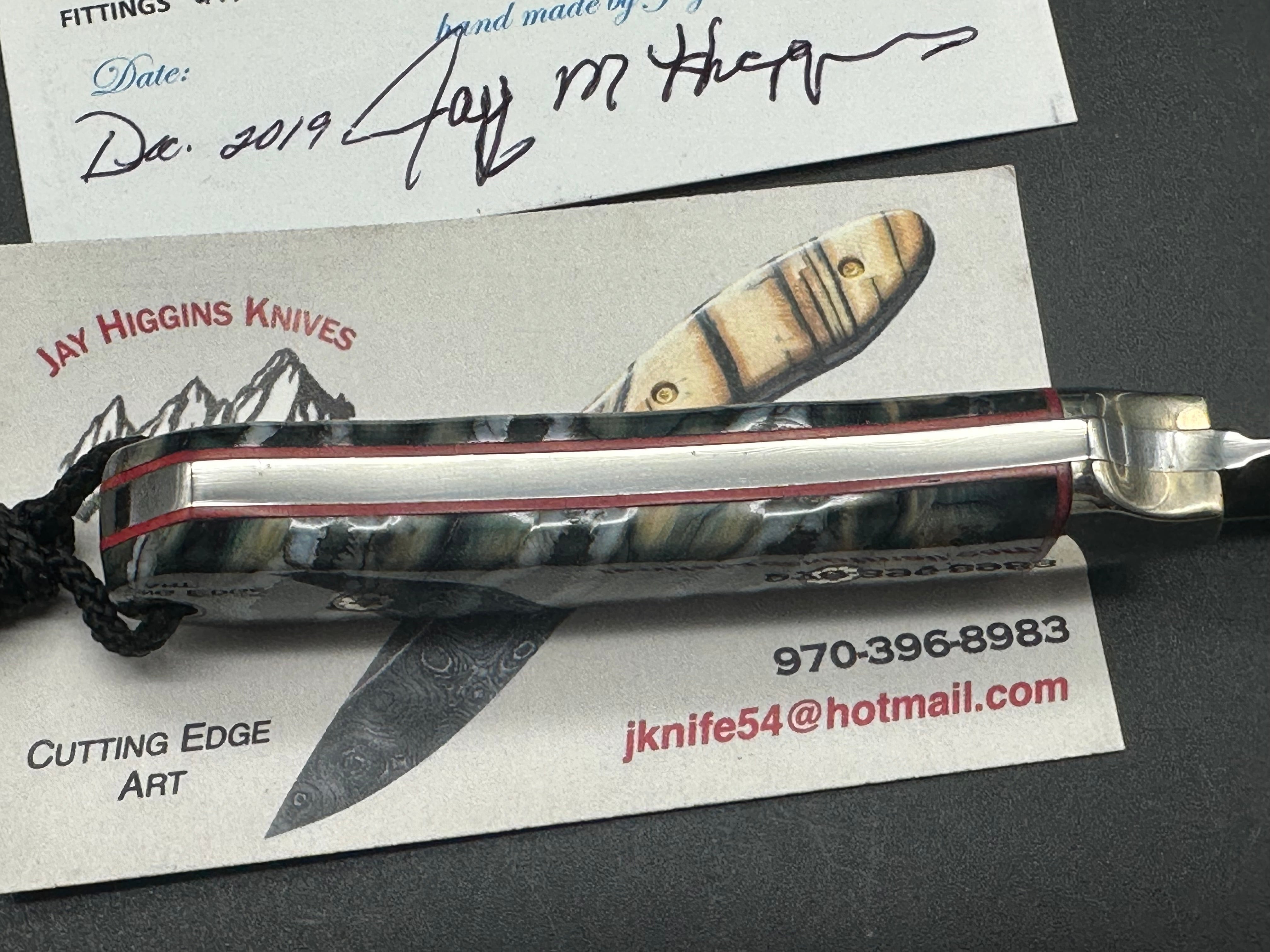 Custom Jay Higgins Neck Knife with Mammoth Tooth Scales & Ladder Damascus Blade – Perfect for Outdoor Adventures, Hunting, and Survival Gear
