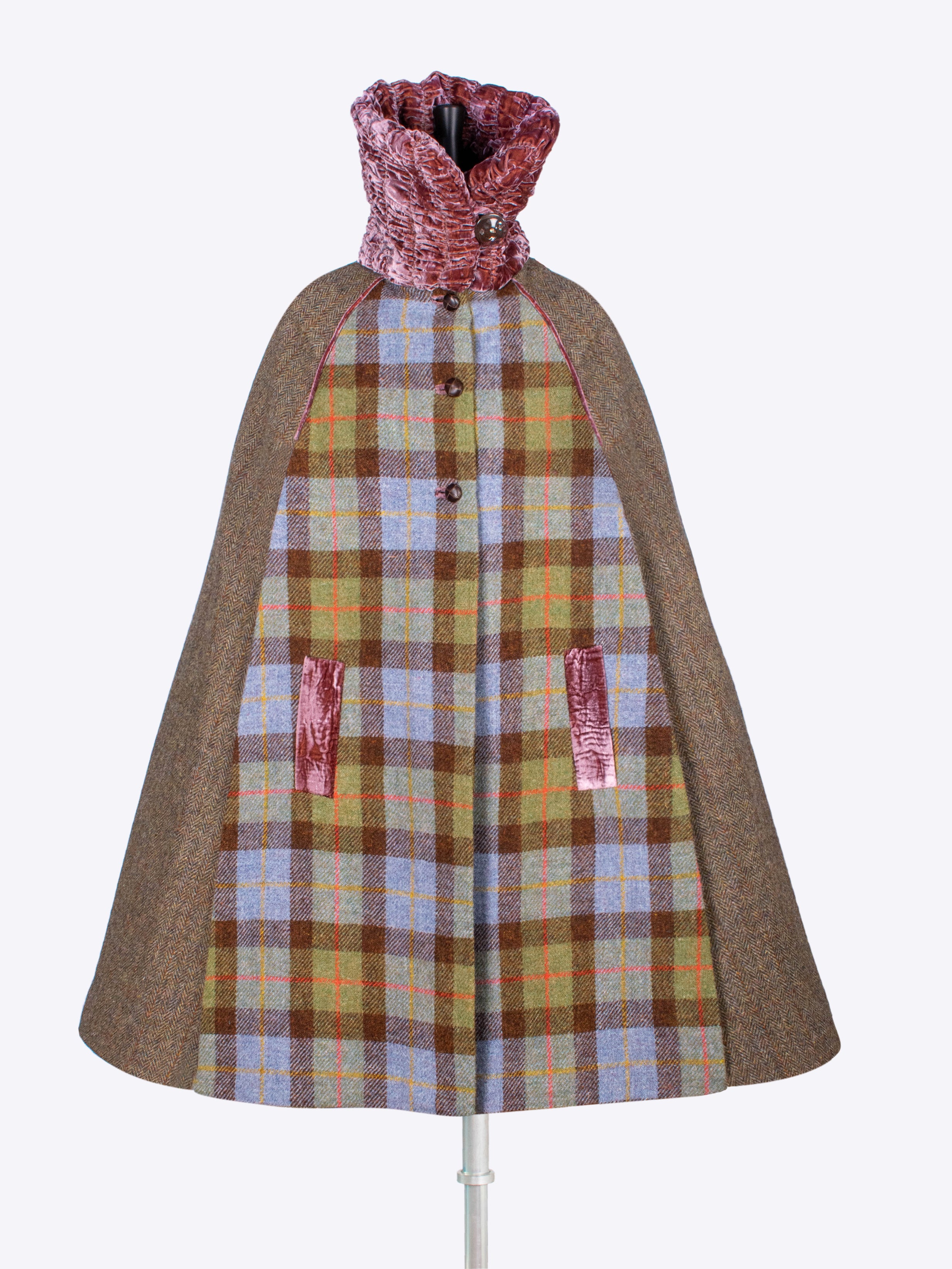 20s Vintage Collar Cape - MacLeod & Moss Green Plaid Wool Cape | Perfect for Renaissance Fairs, Historical Reenactments & Winter Fashion