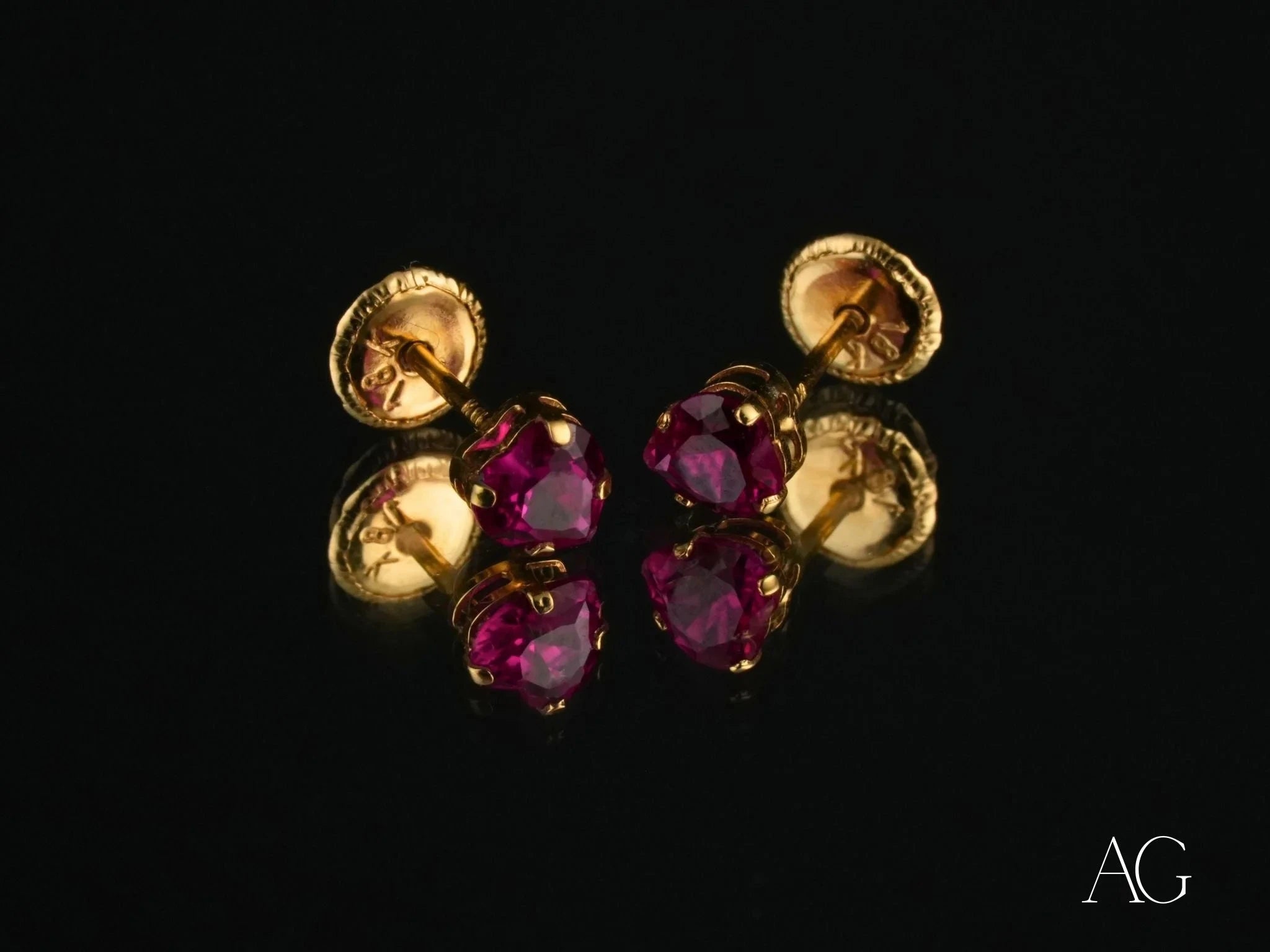18K Gold CZ Heart Earrings for Women - Sparkling Ruby Red Cubic Zirconia Stud Earrings - Perfect for Valentine's Day, Anniversary Gifts & Romantic Date Nights
