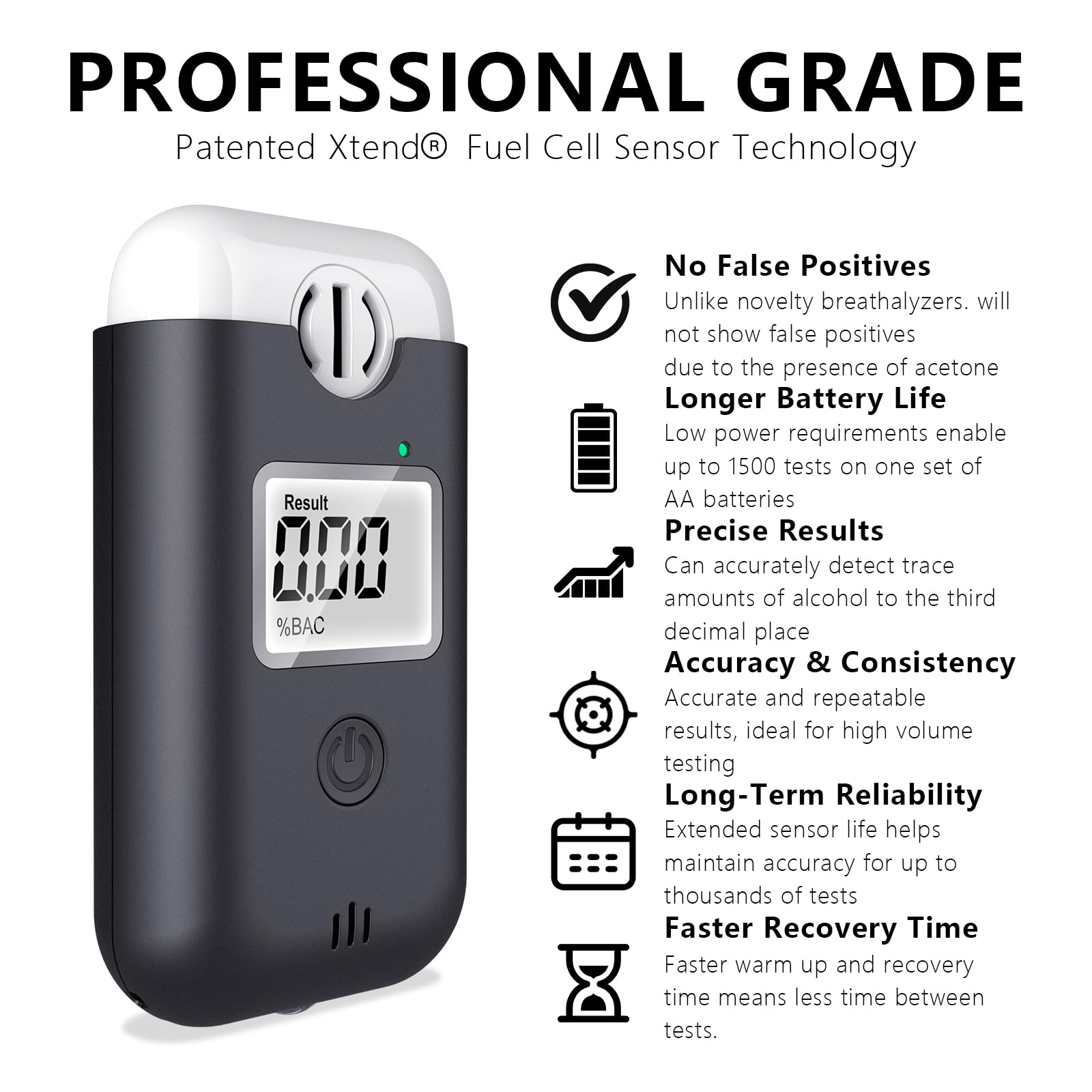 Professional Breathalyzer for Personal Use – High Accuracy Portable Alcohol Tester, Direct Blow Technology, No Need to Change Mouthpieces, Digital Blue LCD with Backlight – Perfect for Parties, Family Gatherings & Workplace Safety