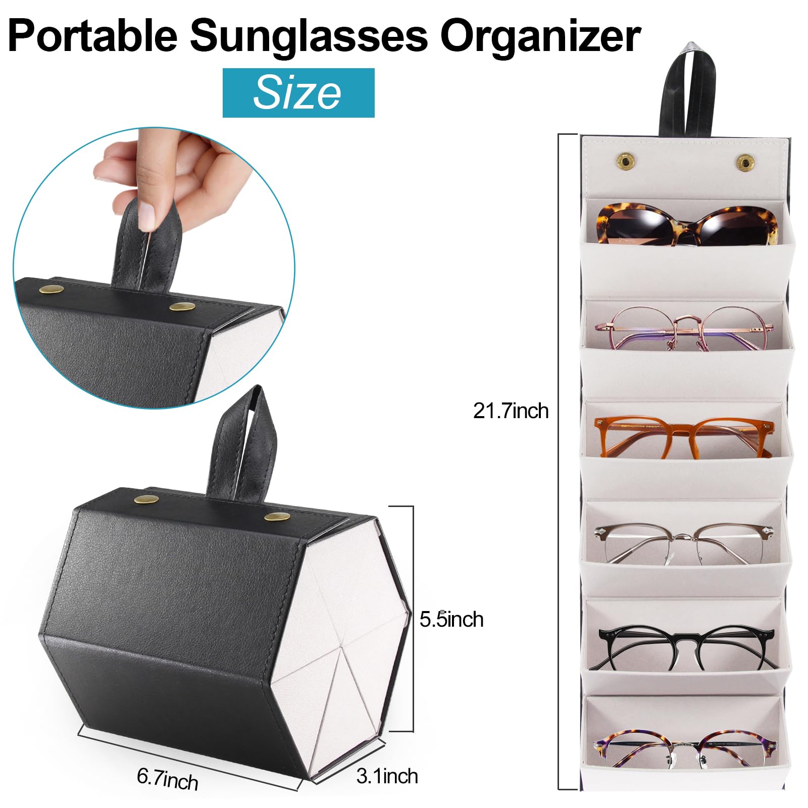 Premium Travel Sunglasses Organizer Case - Holds 4, 5 or 6 Pairs | Compact & Protective Eyewear Storage for Men & Women | Perfect for Airplane, Beach & Outdoor Adventures