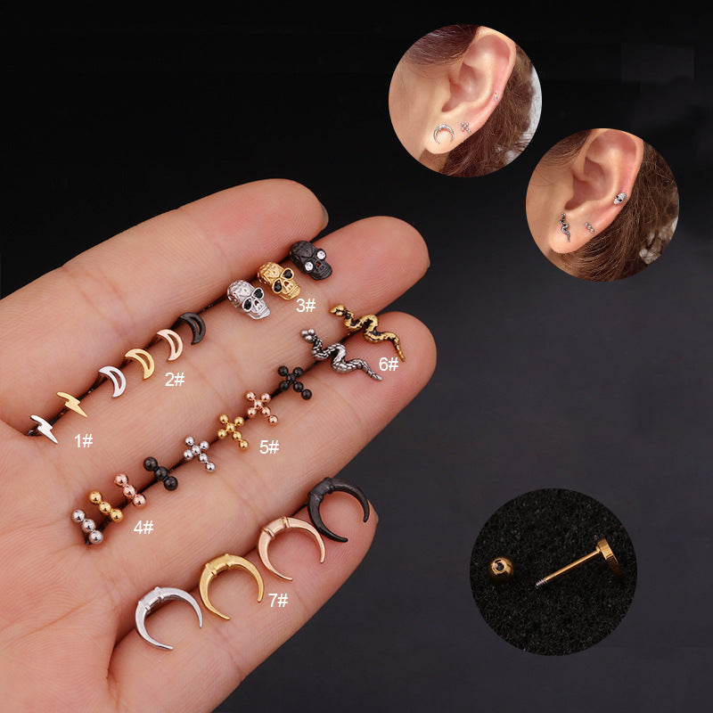 20G Skeleton Barbell Stud Earrings - Helix & Daith Piercing Jewelry for Men & Women | Gothic Punk Style Body Jewelry for Cartilage, Tragus, or Conch Piercings | Perfect for Everyday Wear & Alternative Fashion