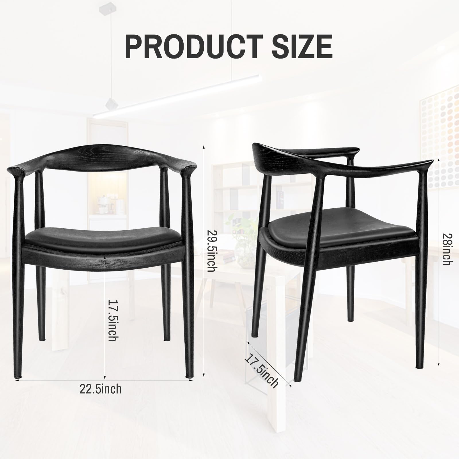 Kennedy Armchair - Upholstered Mid-Century Modern Dining Chair with Solid Wood Frame & Comfortable Seat, Fully Assembled (Black) - Perfect for Home Dining Room, Office Conference Table or Lounge Area Decor