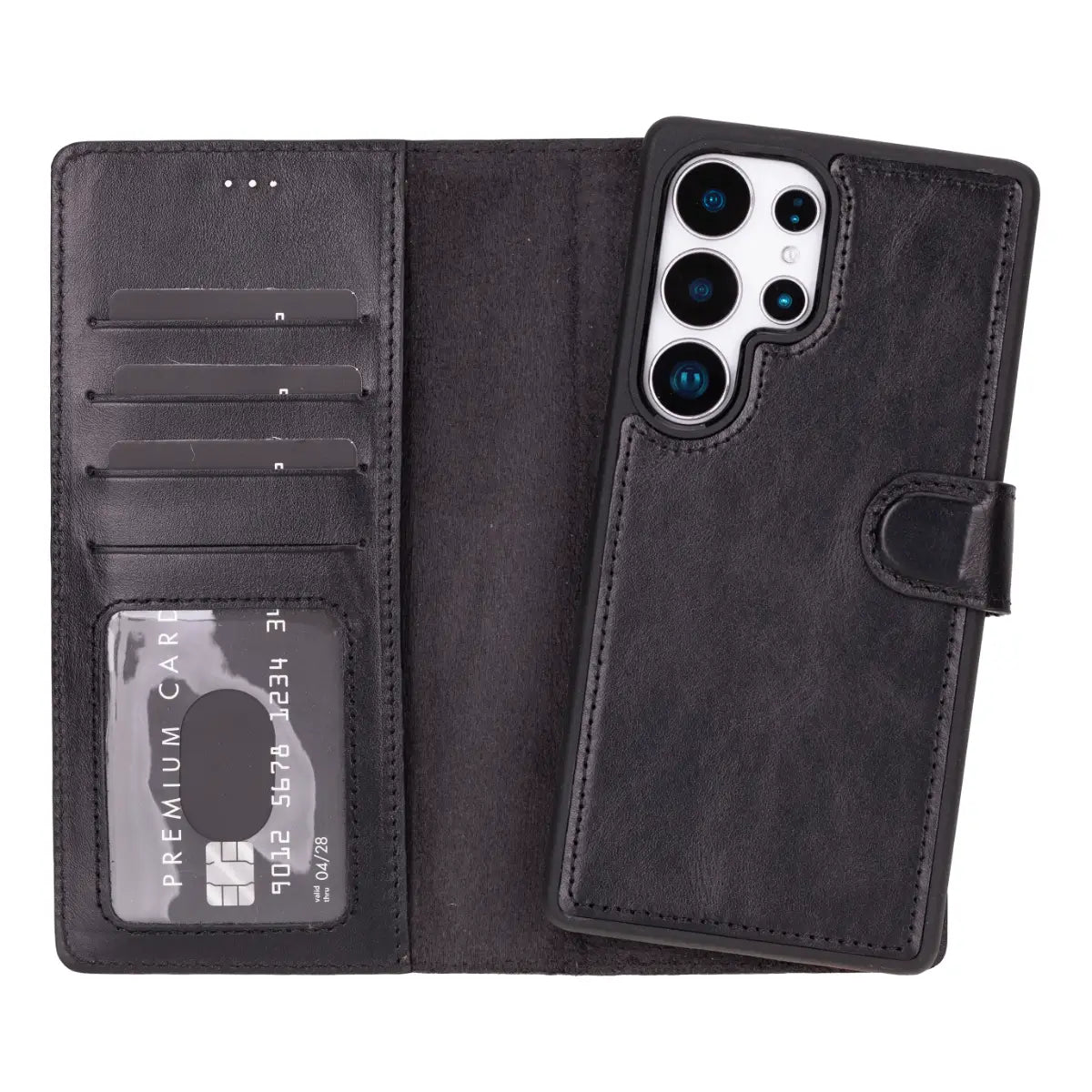 Premium Black Magnetic Leather Wallet Case for Samsung Galaxy S25 Ultra - Slim Protective Cover with Card Slots | Perfect for Business, Travel & Everyday Use