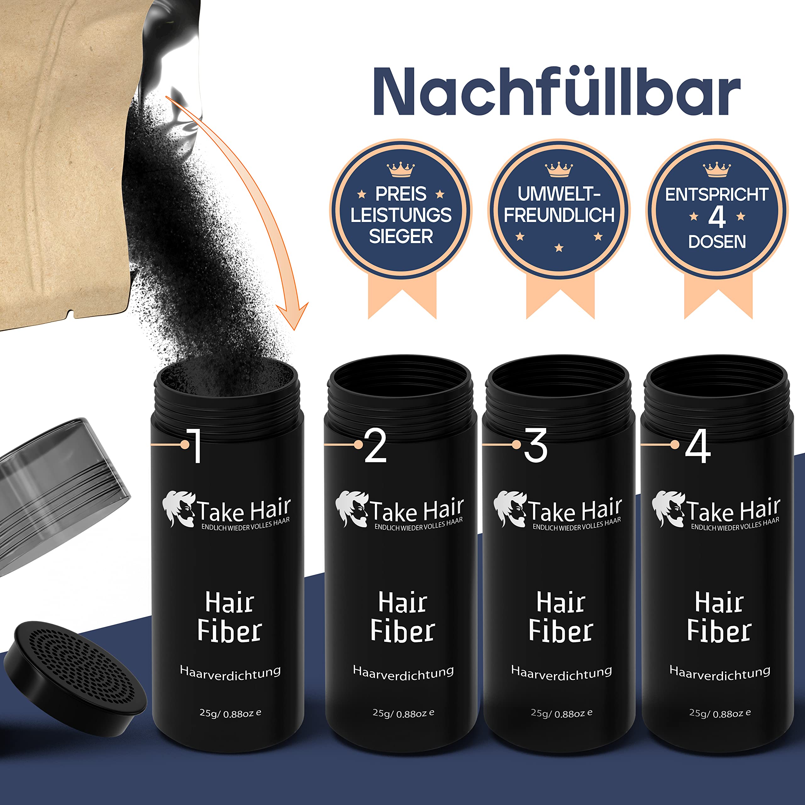 Men's Hair Fibers for Thinning Hair - 25g Volumizing Hair Powder for Hair Loss, Holds in Rain & Wind (Black) - Perfect for Daily Styling & Confidence Boost