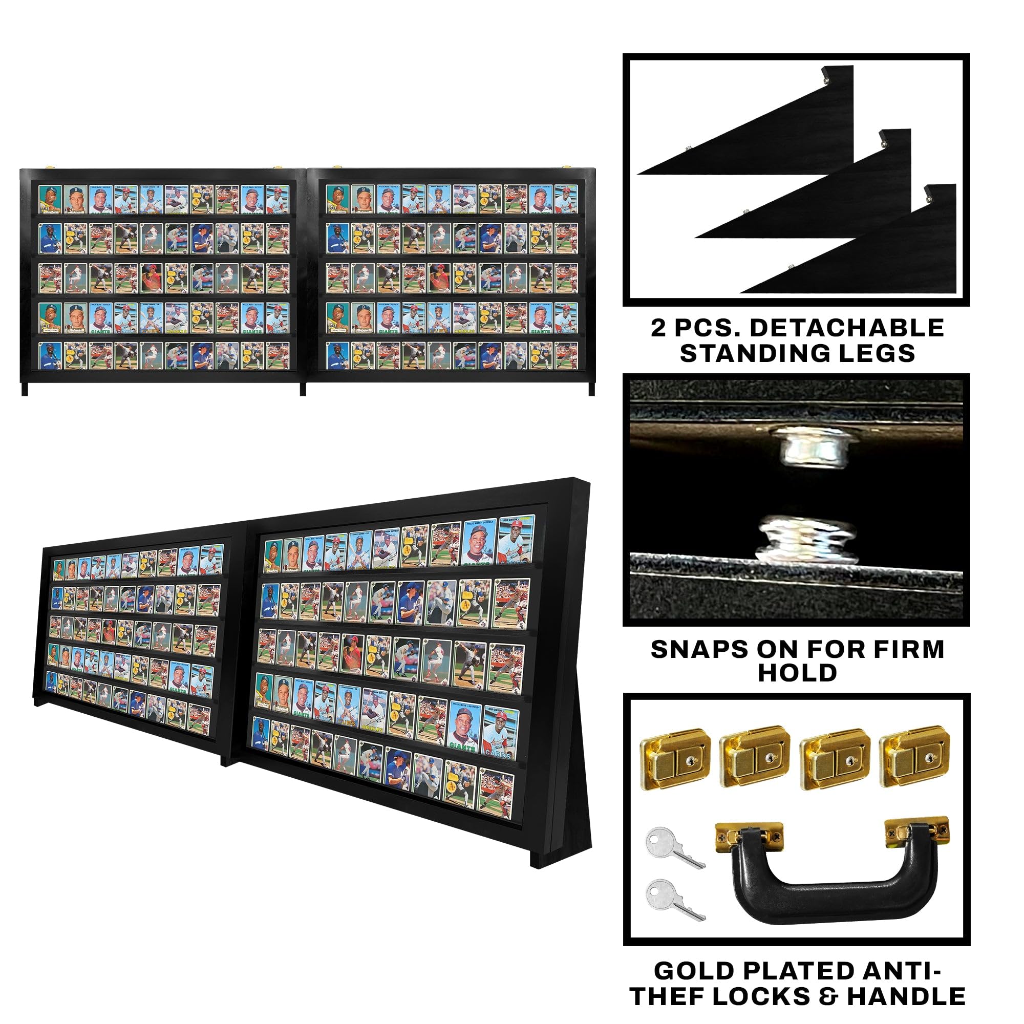 Premium Baseball Card Display Case with Stand - Lockable Tabletop Sports Card Holder for Pokemon, Football & Basketball Trading Cards - Perfect for Collectors, Home Decor & Gift Giving