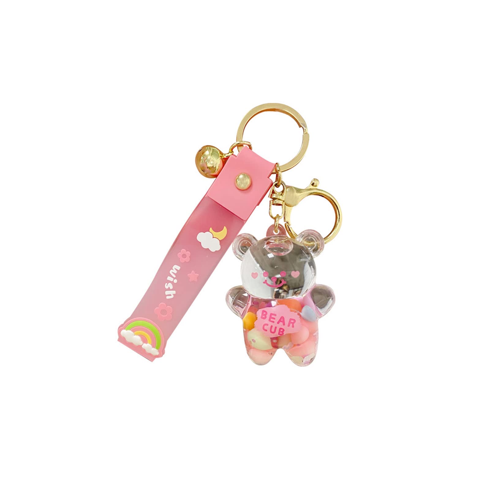 Cute Bear Rainbow Liquid Keychain - Colorful Cloud Flower Key Ring for Kids, Girls, Women & Men | Perfect for Car Keys, Backpacks & Gift Giving