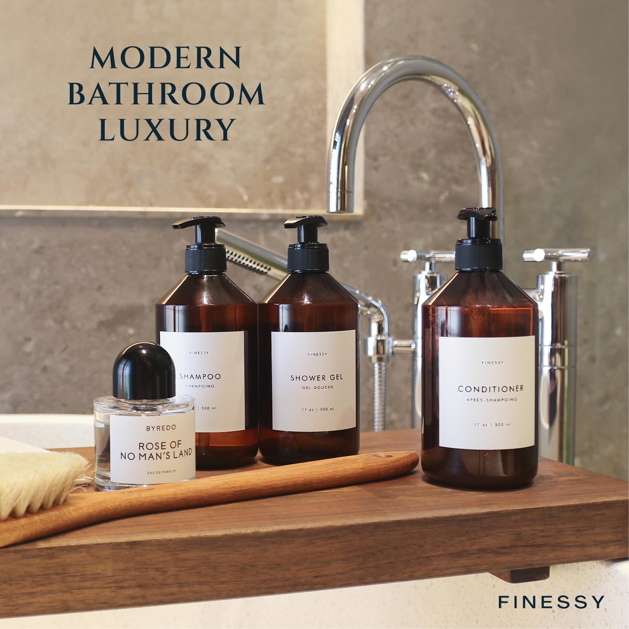 Refillable 3-Chamber Shampoo, Conditioner & Body Wash Dispenser with Pump - No Drill Wall Mount for Bathroom & Shower - Labeled Containers for Easy Refilling - Perfect for Spa, Gym & Home Use